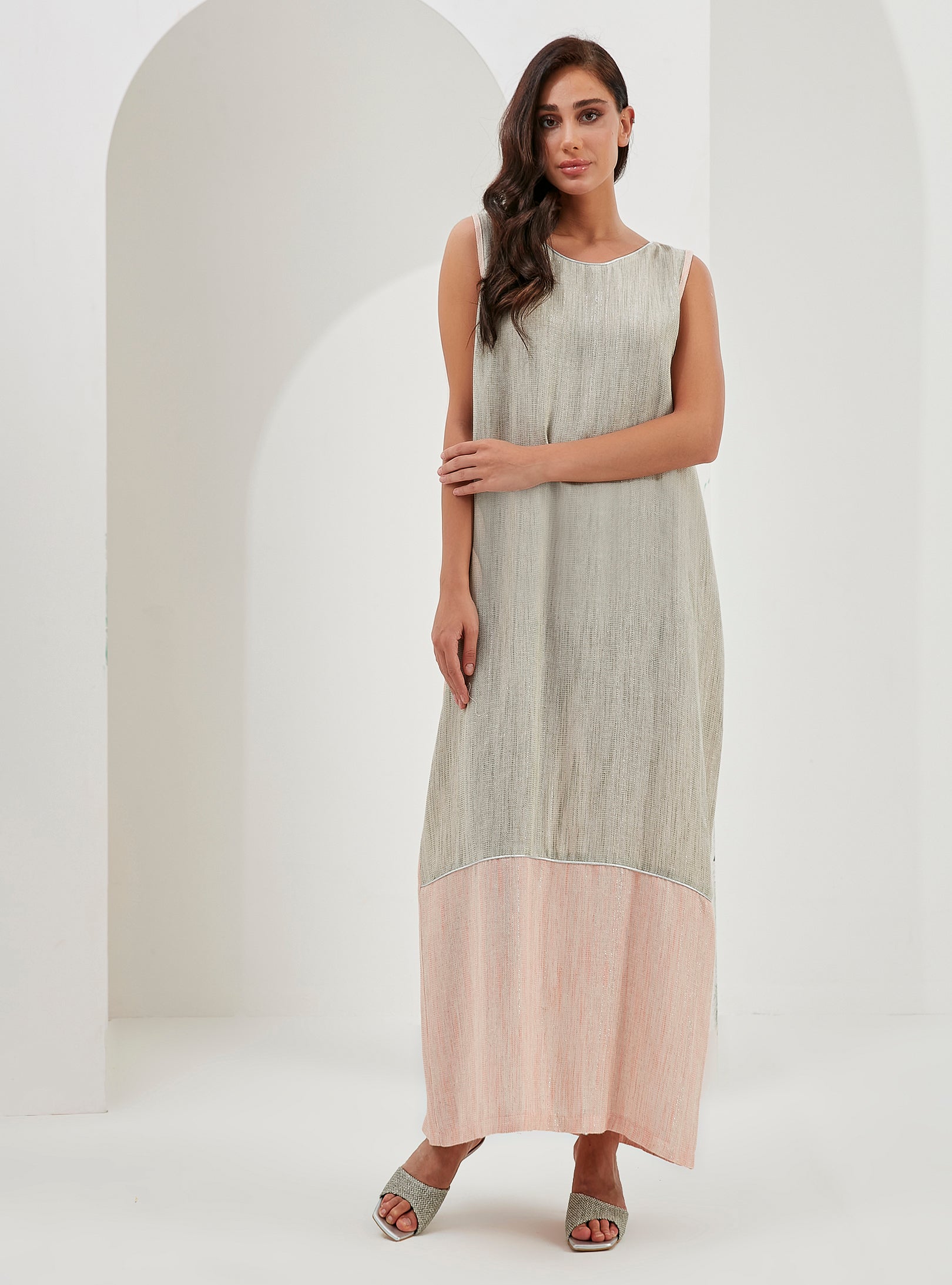 Linen Cotton Silver Glitter Three Pice Abaya Set - Store WF