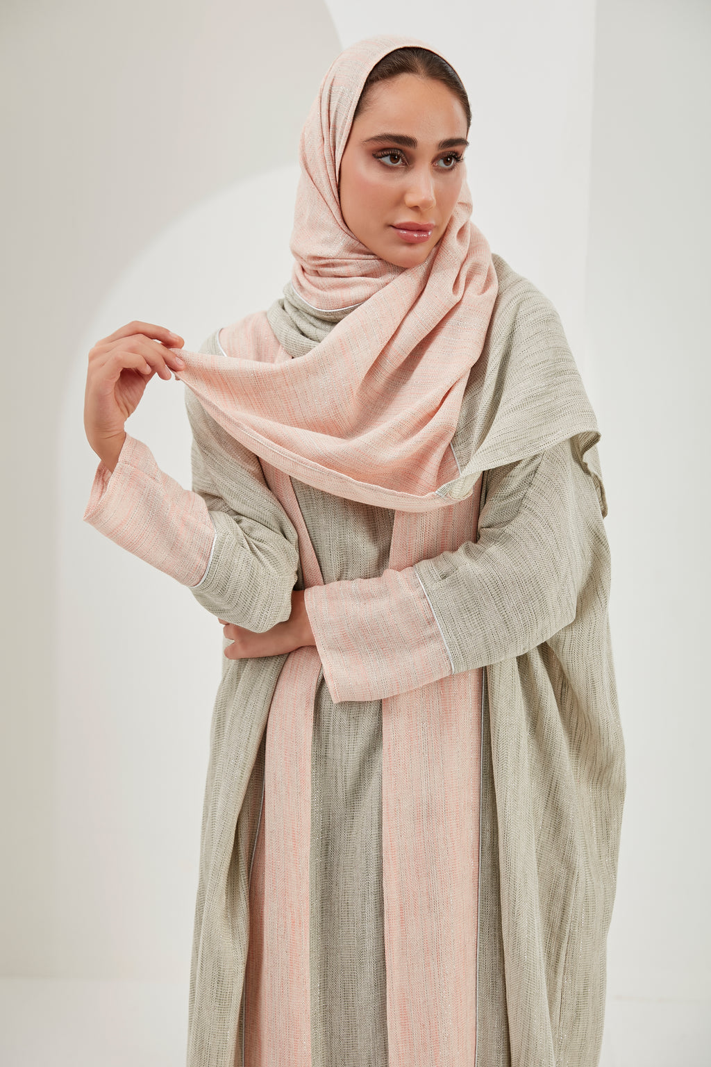 Linen Cotton Silver Glitter Three Pice Abaya Set - Store WF