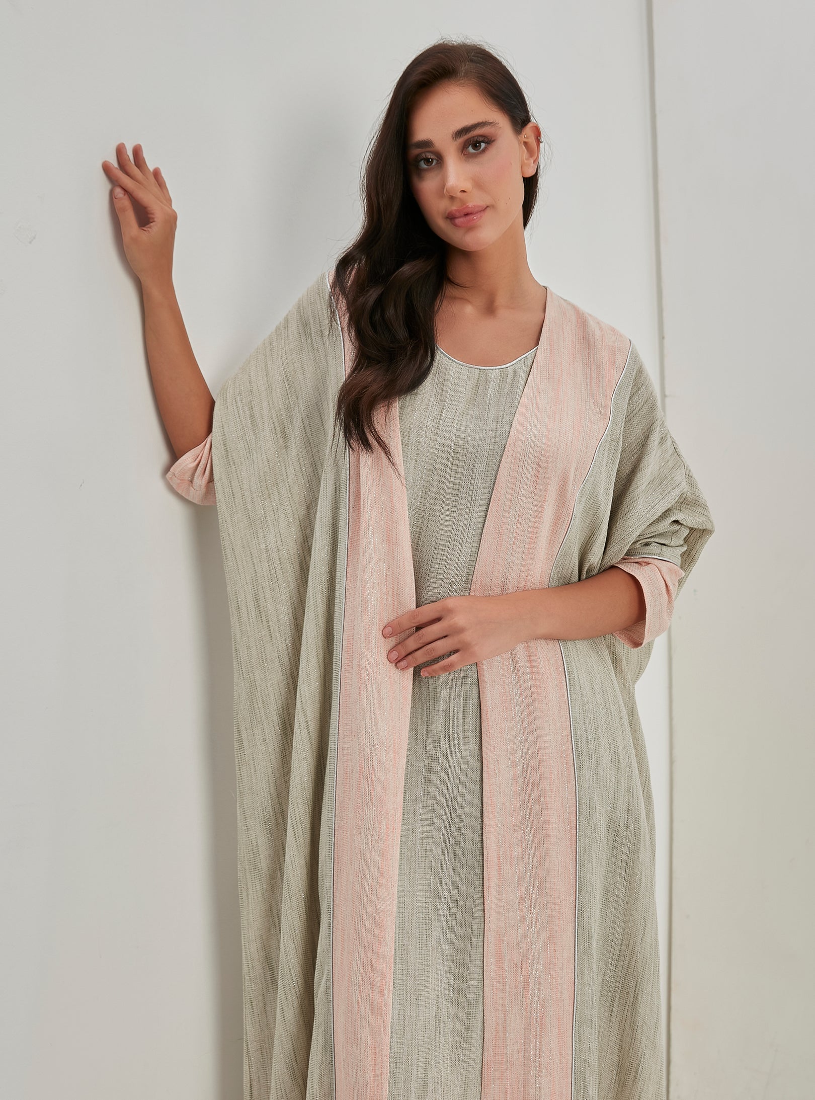 Linen Cotton Silver Glitter Three Pice Abaya Set - Store WF