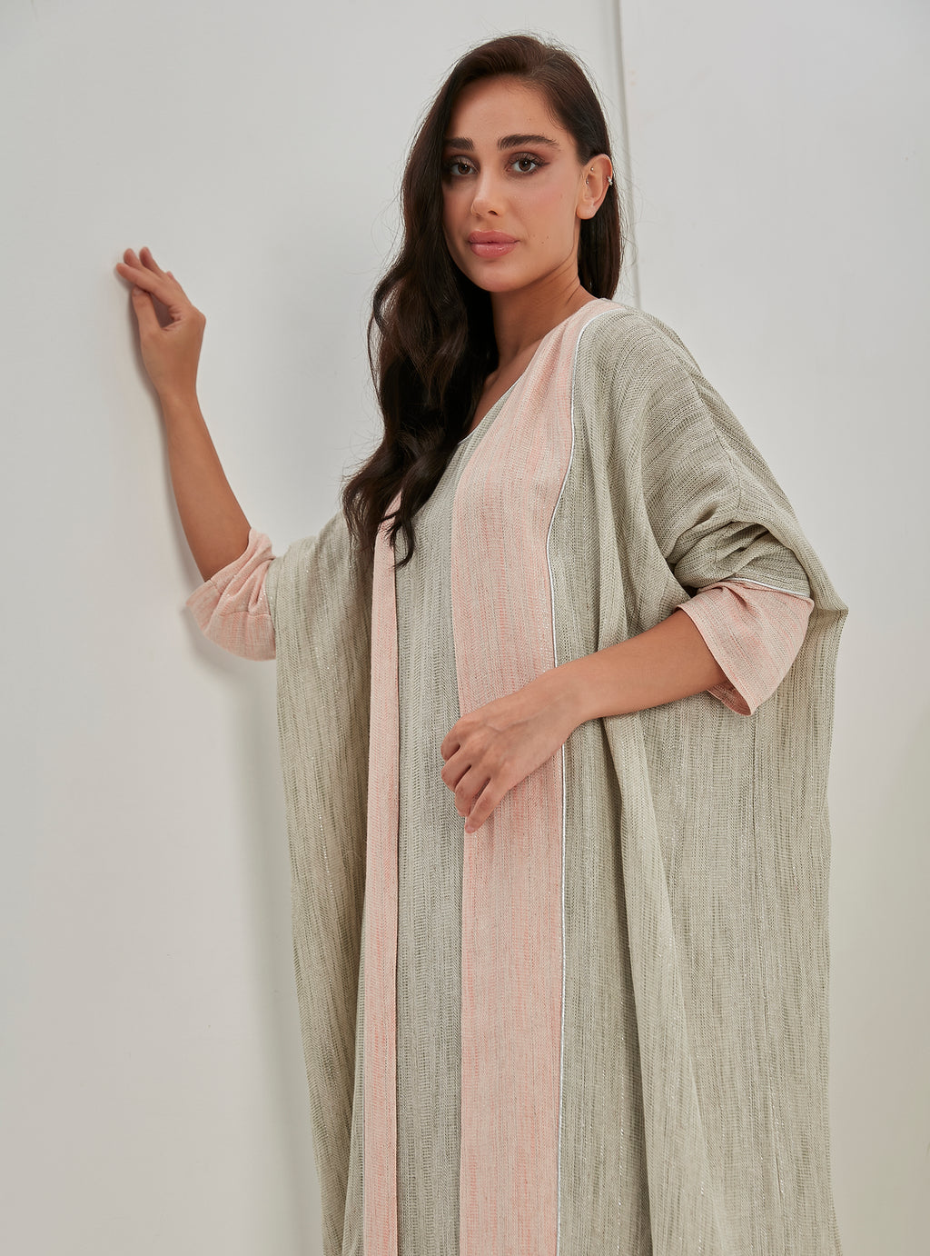 Linen Cotton Silver Glitter Three Pice Abaya Set - Store WF