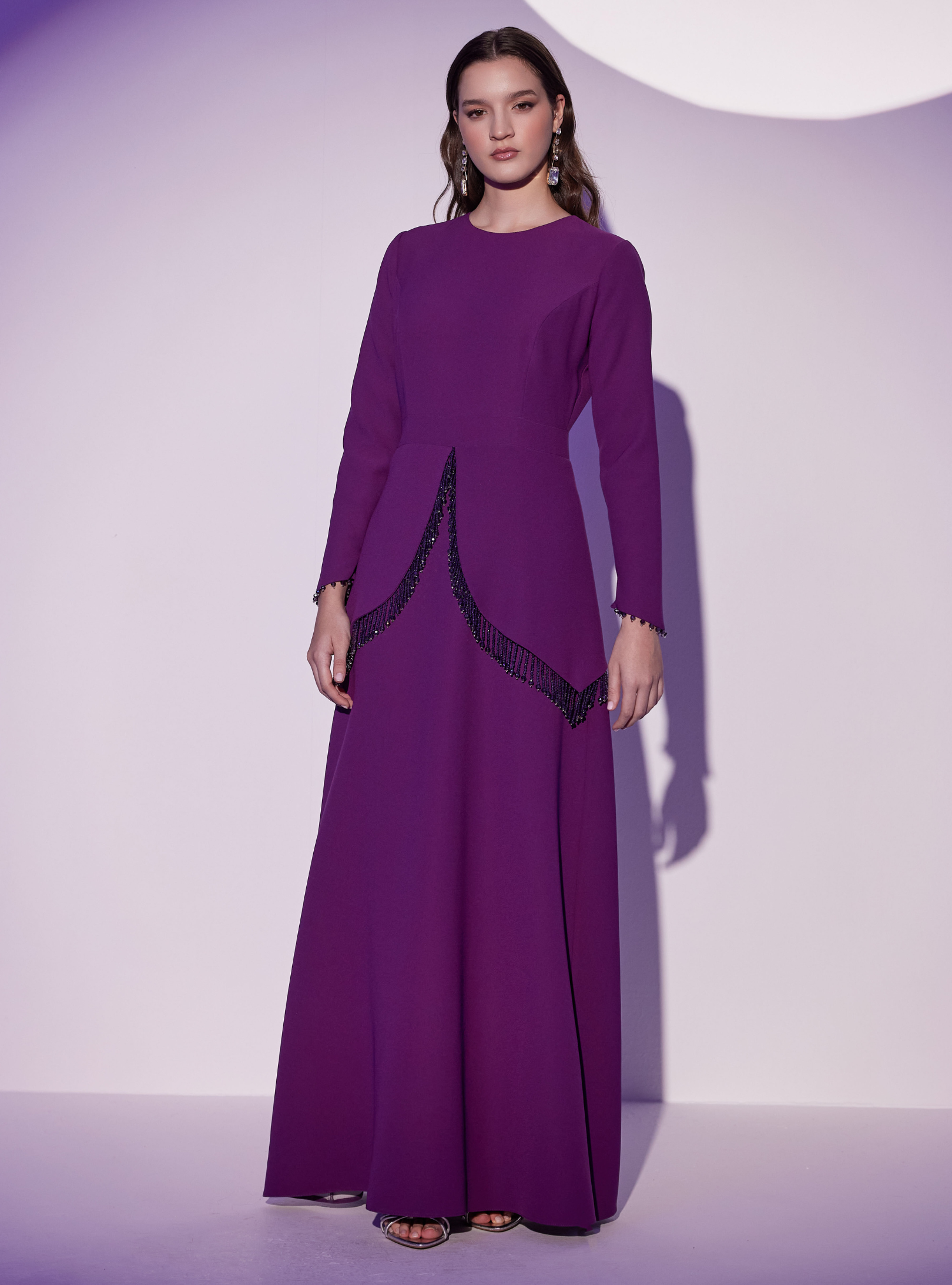 Purple Embellished Maxi Dress with Draped Overlay - Store WF