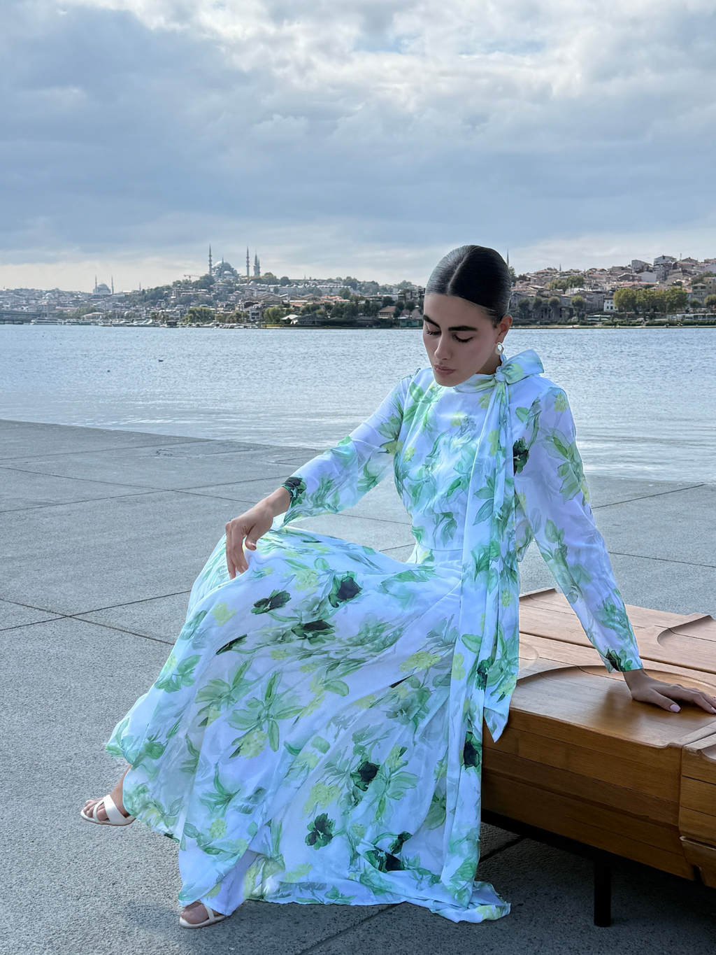 Green Watercolor Bloom Chiffon Maxi Dress - Store WF