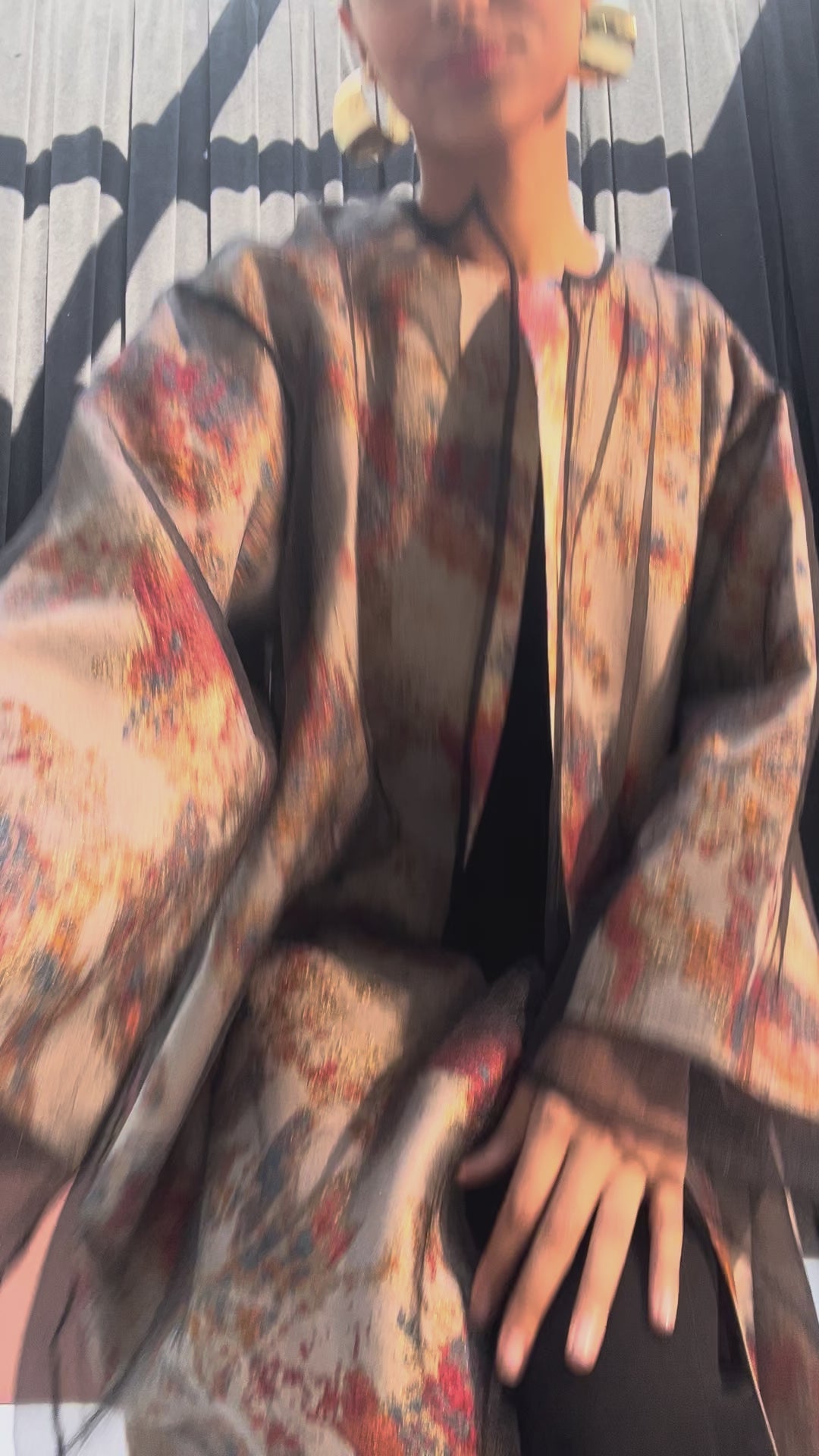 İki Parçalı Çift Katmanlı Turuncu Jakarlı Organze Abaya