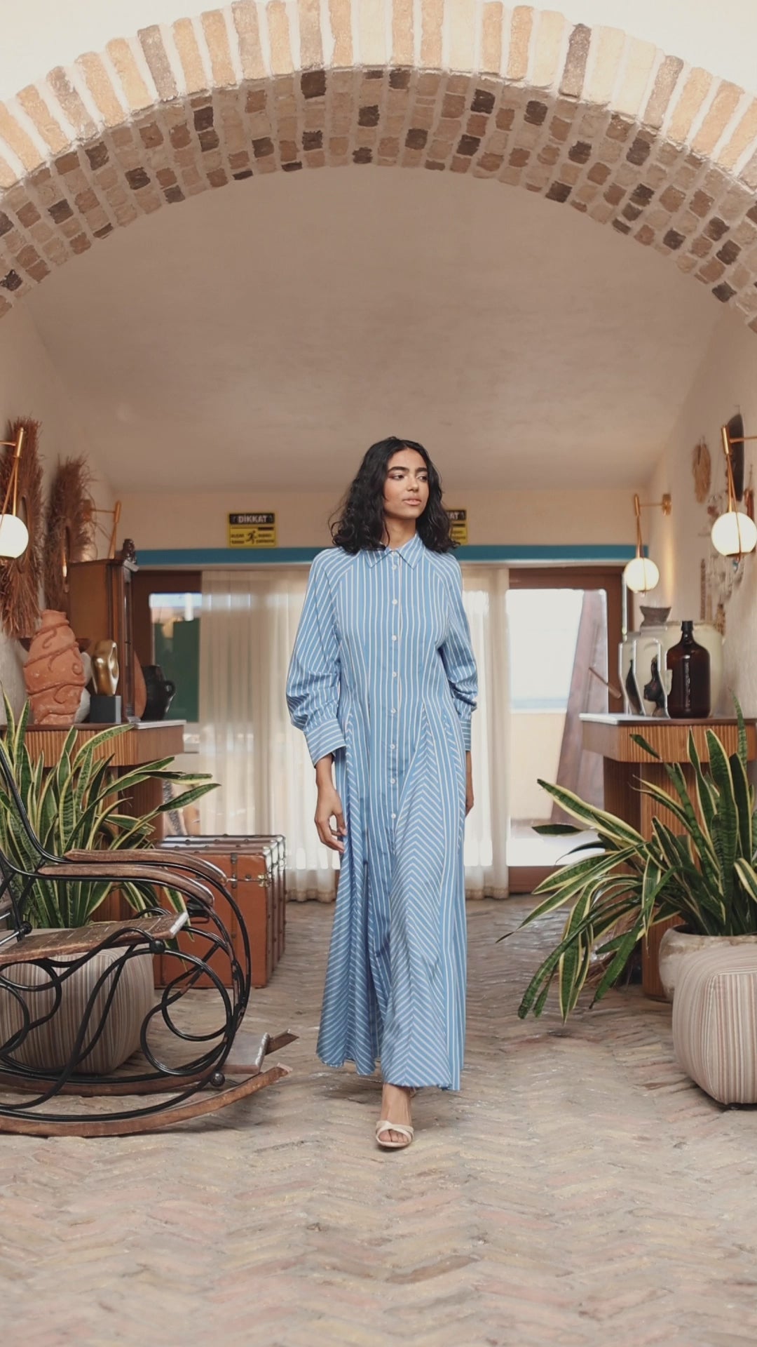 Mavi Çizgili Maxi Elbise