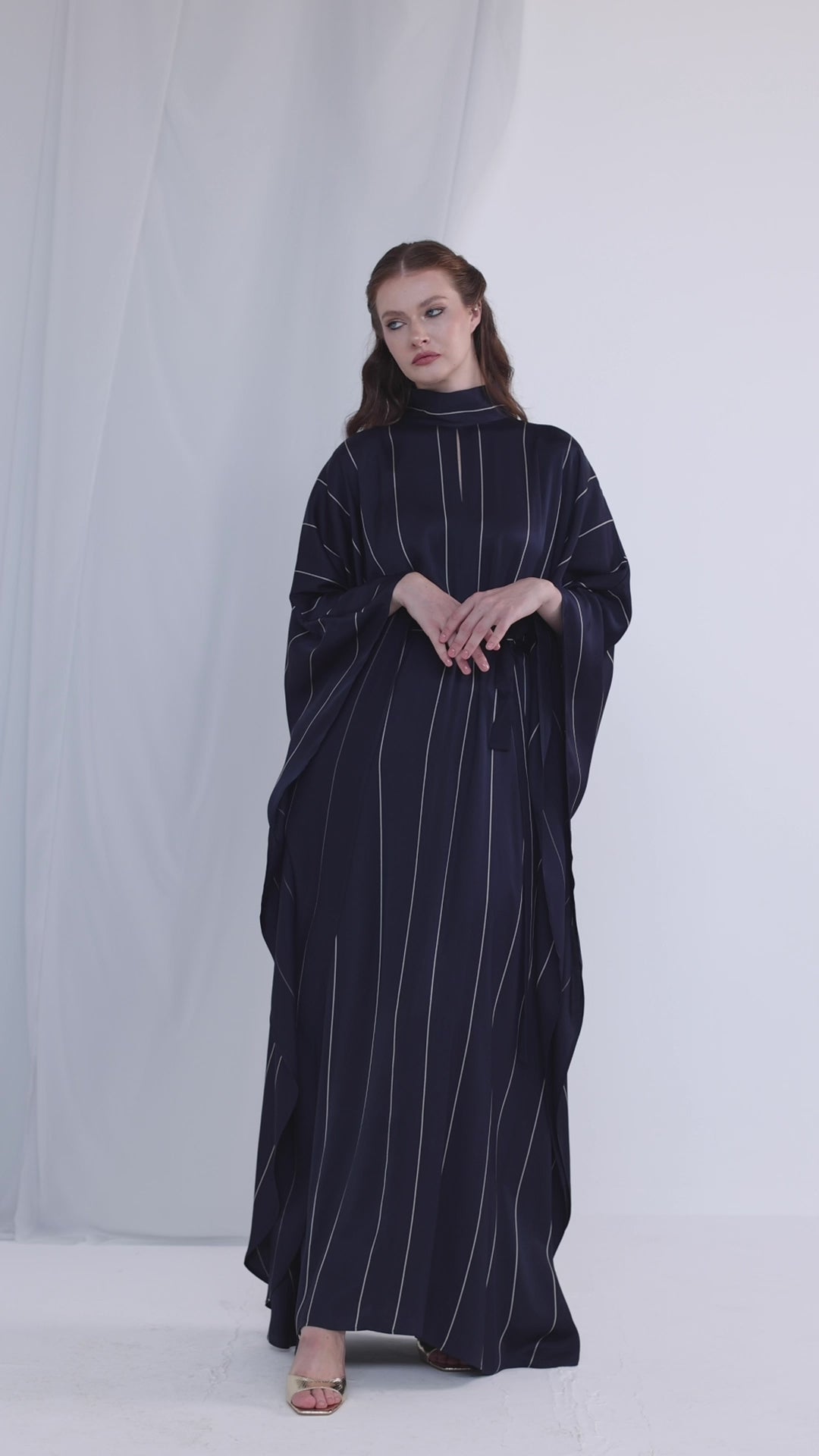 Navy Stripe Belted Kaftan Dress