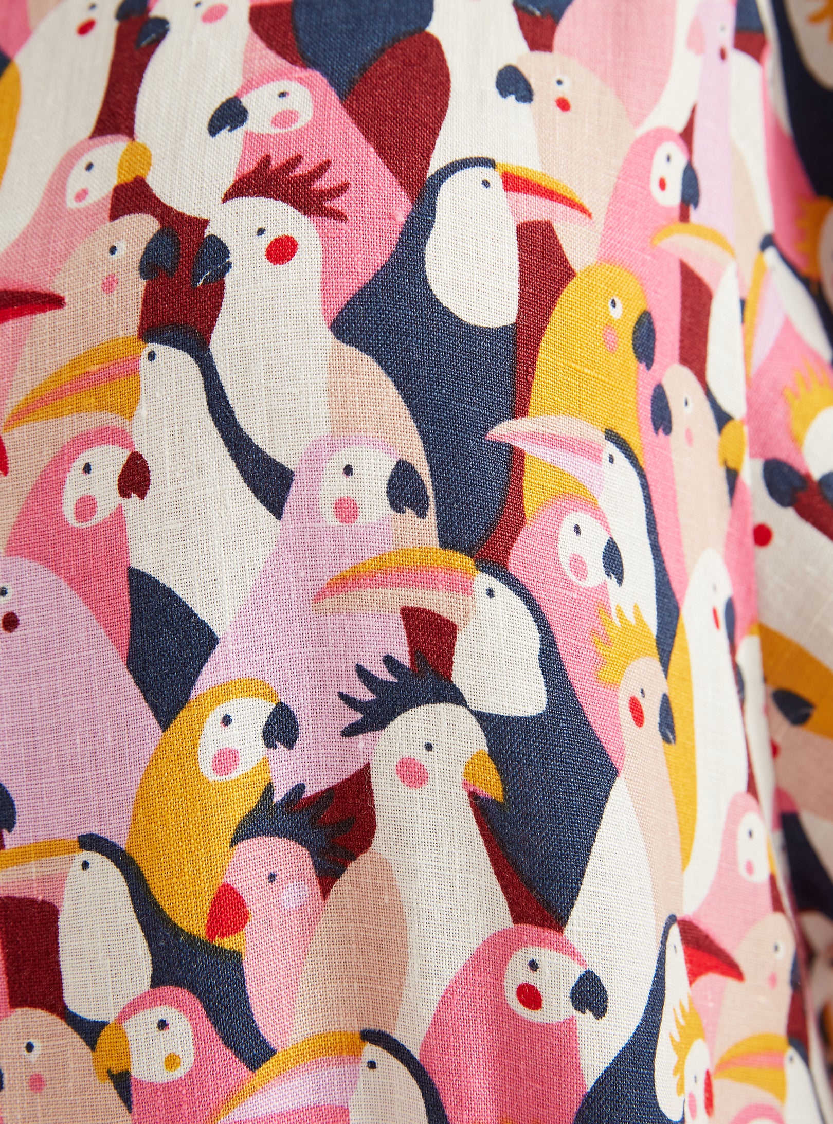 Papağan Desenli Keten V Yaka Maksi Elbise - WF Atelier