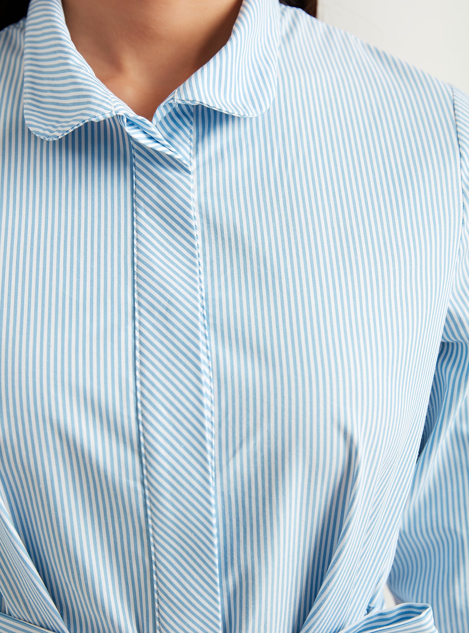 Cotton Blue Stripe Belted Maxi Dress - Store WF