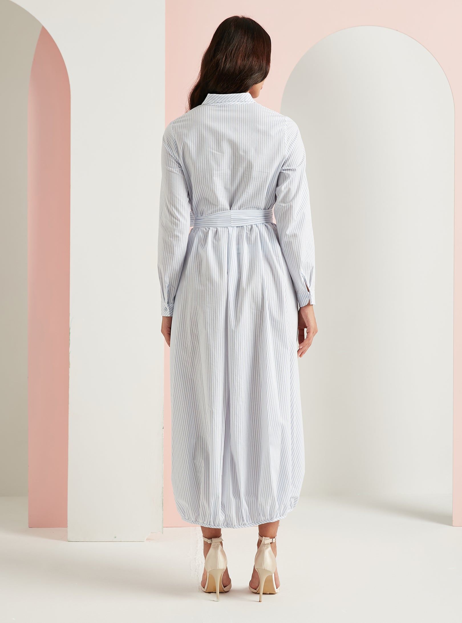 Cotton White Stripe Belted Maxi Dress - Store WF