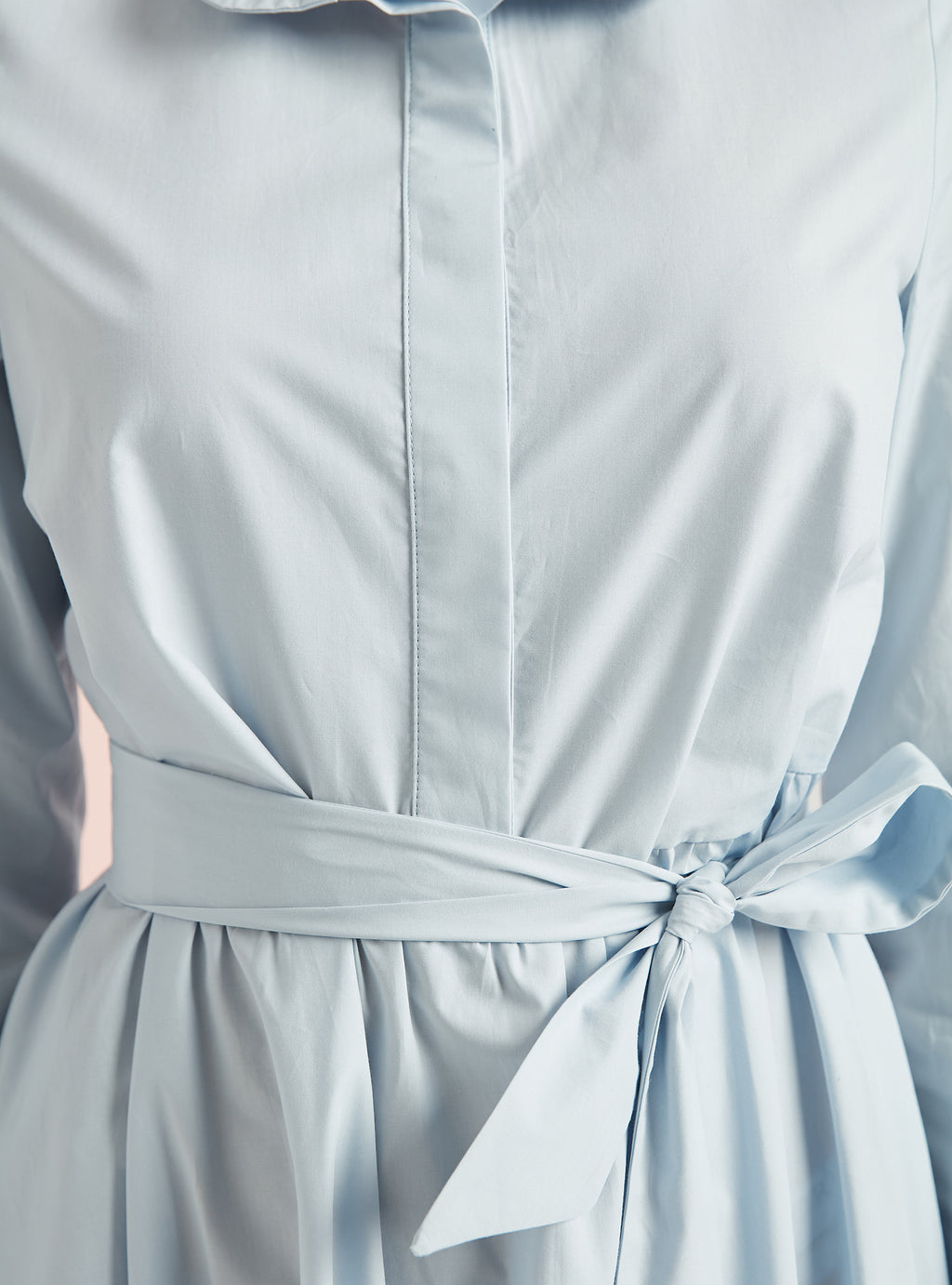 Cotton Blue Belted Maxi Dress With Pocket - Store WF