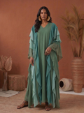 Mint Multi Colour Ruffled V Neck Kaftan Dress - Store WF