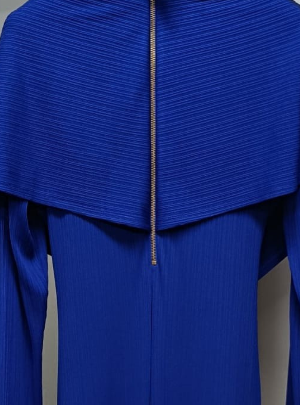 Royal Blue Wrap Style Modest Evening Dress - Store WF