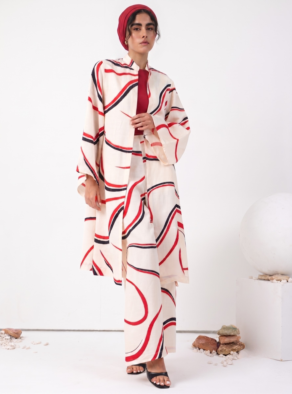Linen Modern Stripe Kimono Trouser Set
