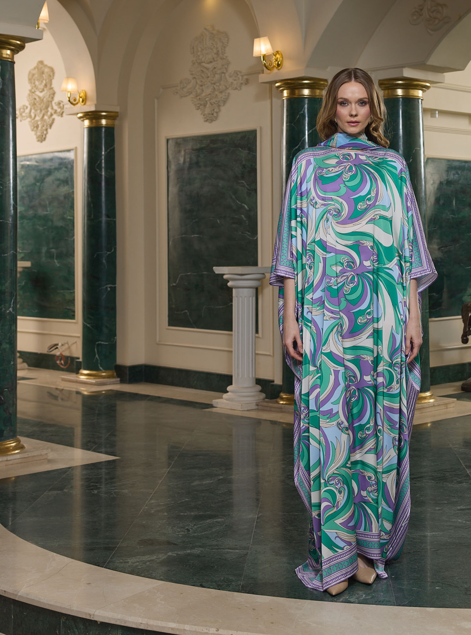 Multi Colour Printed Kaftan with Scarf Set - Store WF