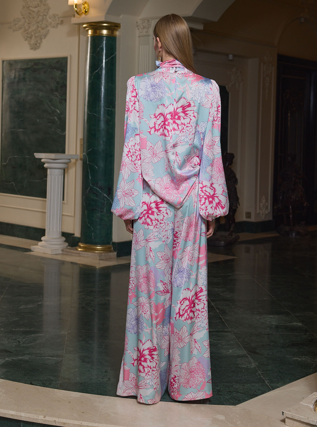 Printed High-Neck Blouse & Wide-Leg Palazzo Set - Store WF