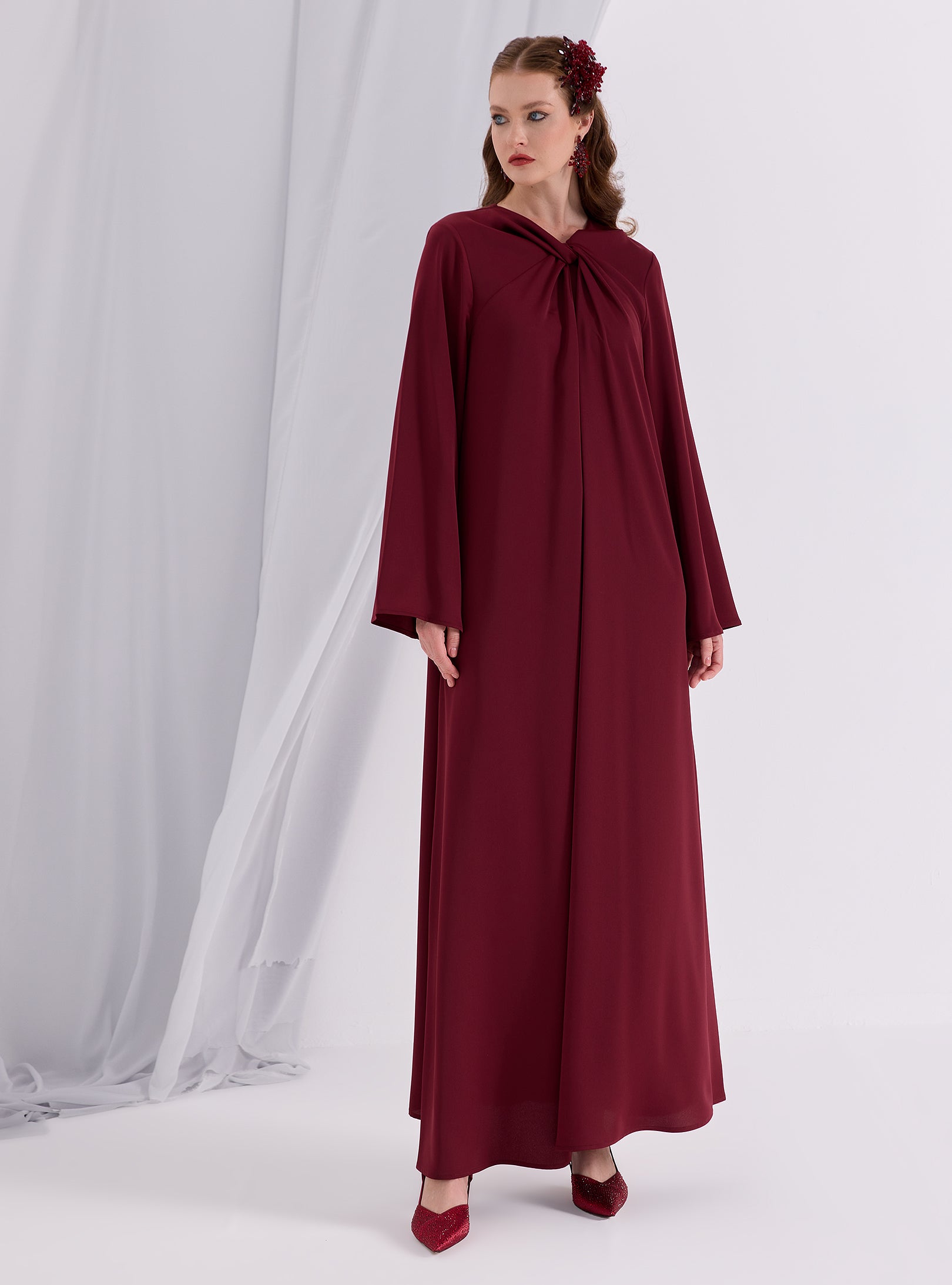 Knotted Maxi Dress Burgundy - Store WF