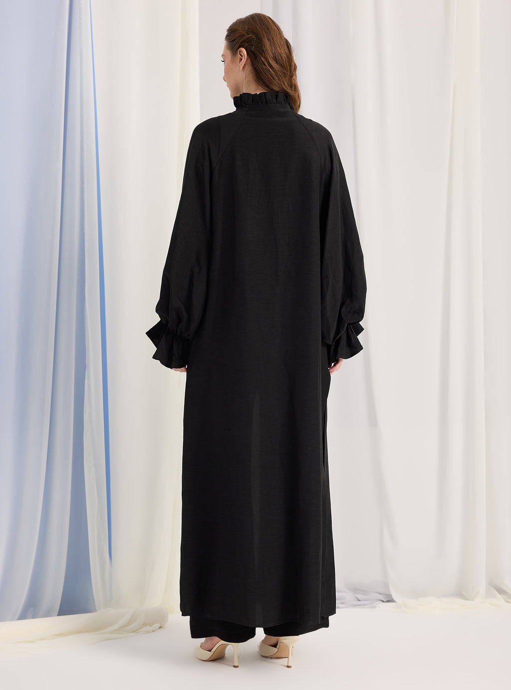 Black Balloon Sleeve Kimono Trousers Set - Store WF