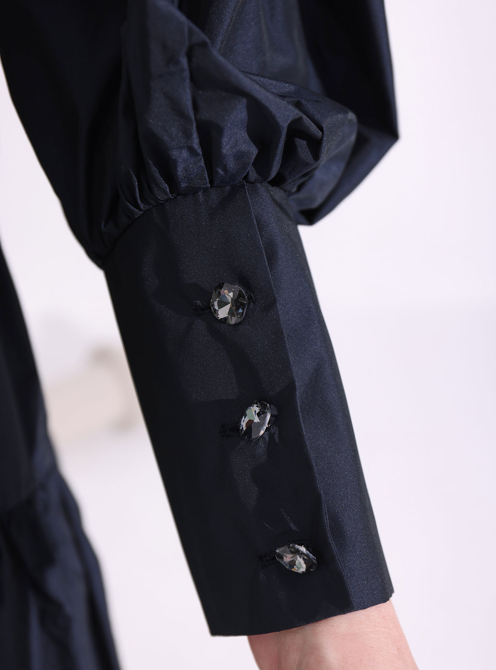 Navy Taffeta Cristal Button Maxi Dress - Store WF