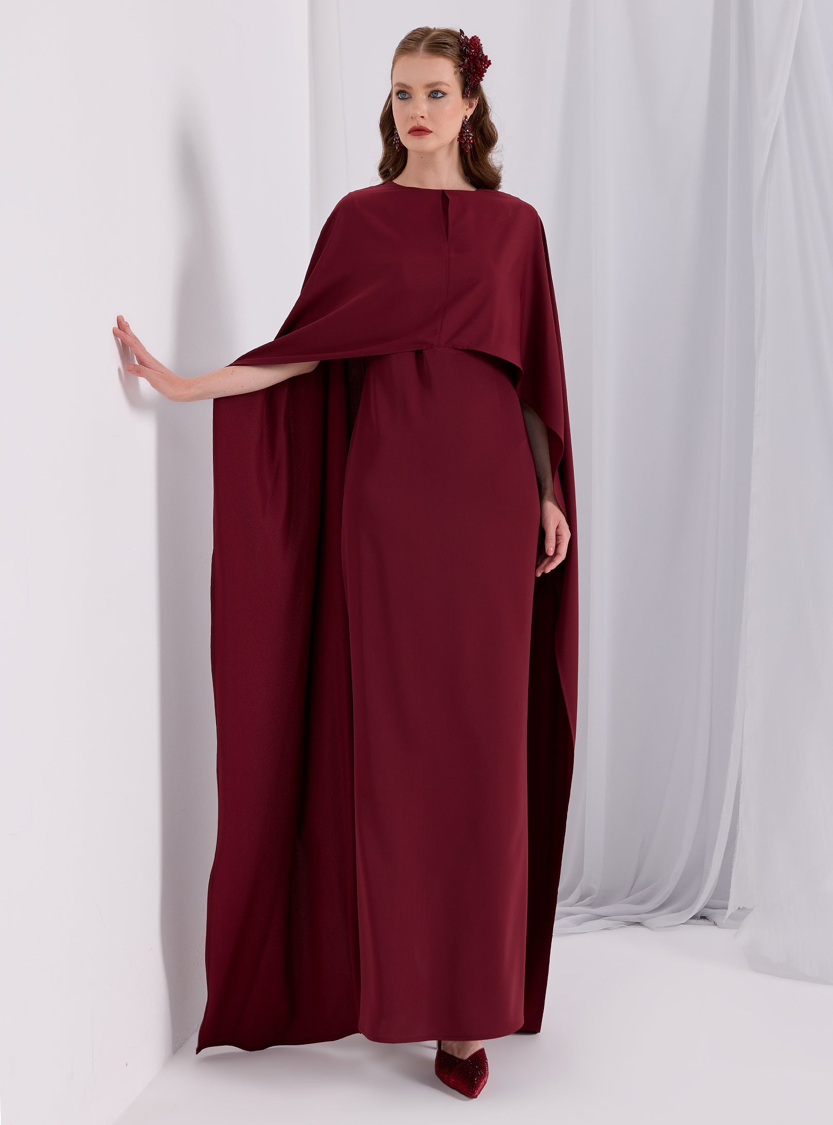 Burgundy Evenin out Cape Dress - Store WF