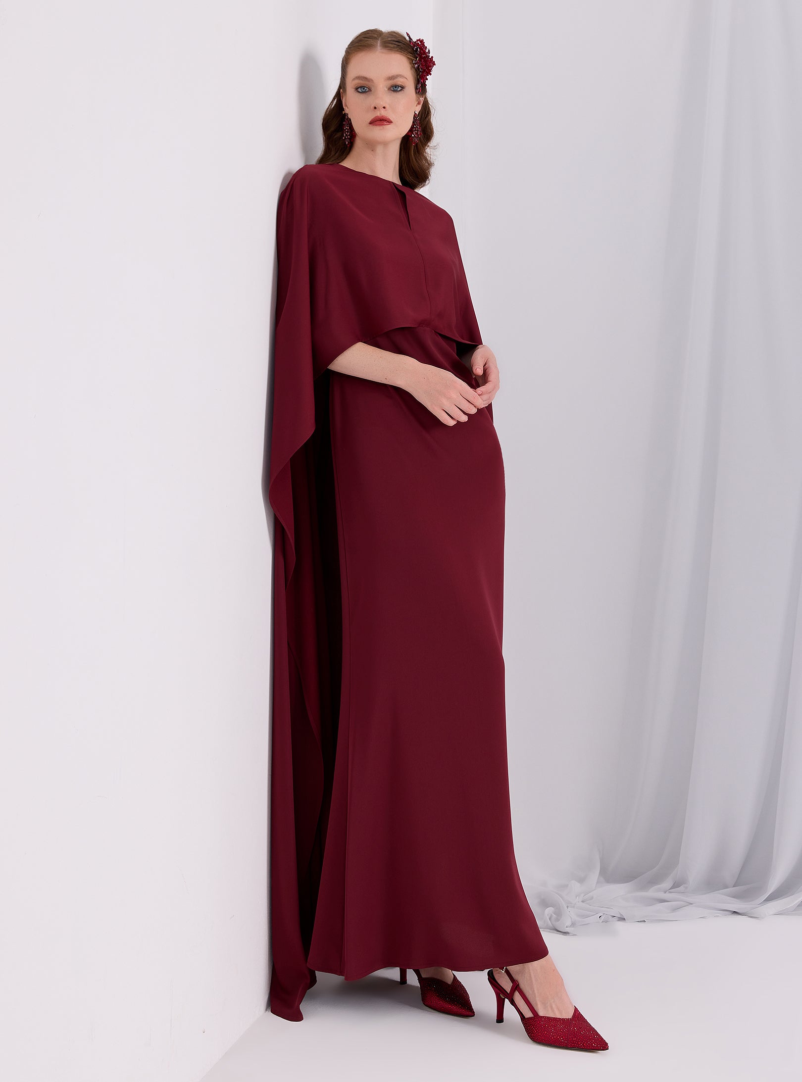 Burgundy Evenin out Cape Dress - Store WF