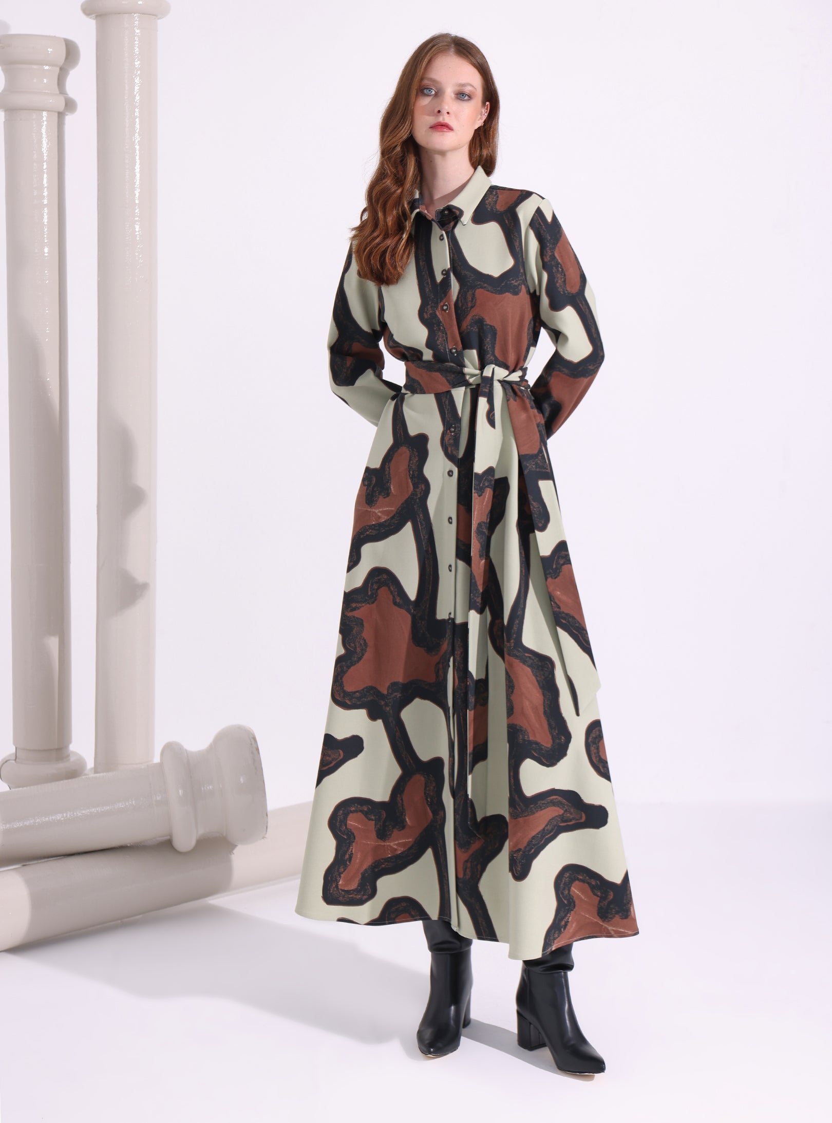 Brown Printed Maxi Dress - Store WF