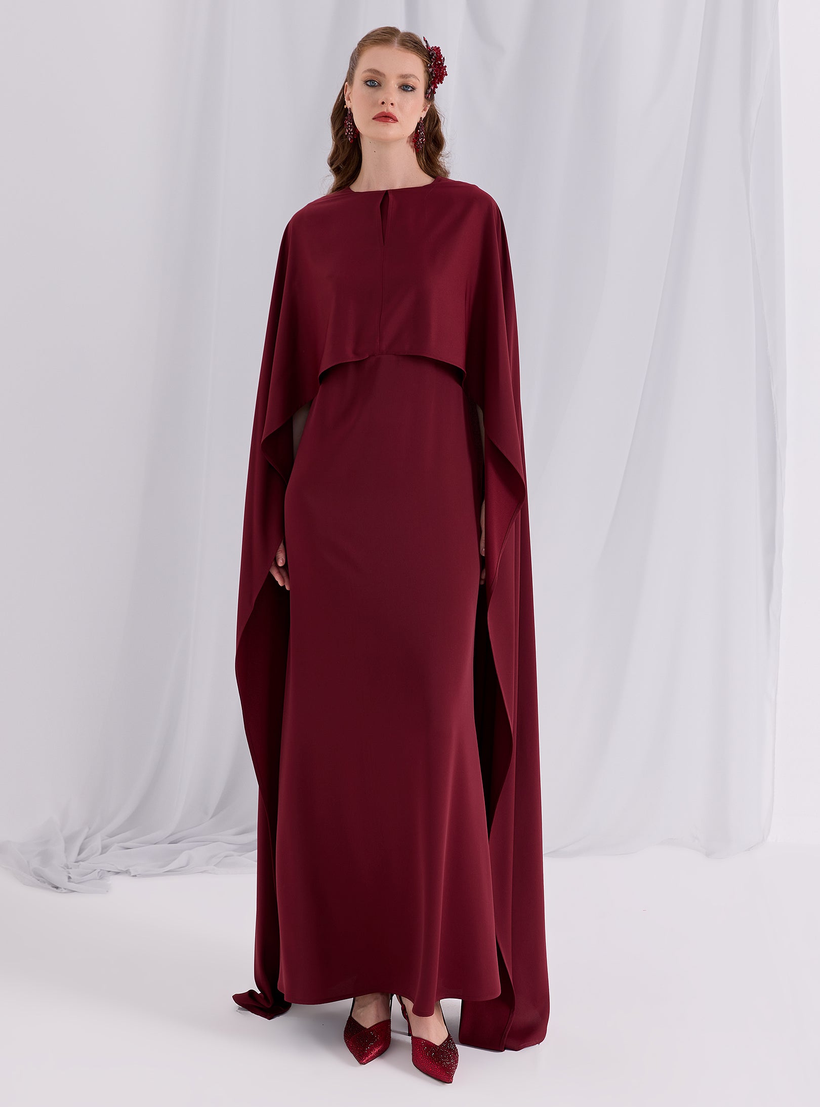 Burgundy Evenin out Cape Dress - Store WF