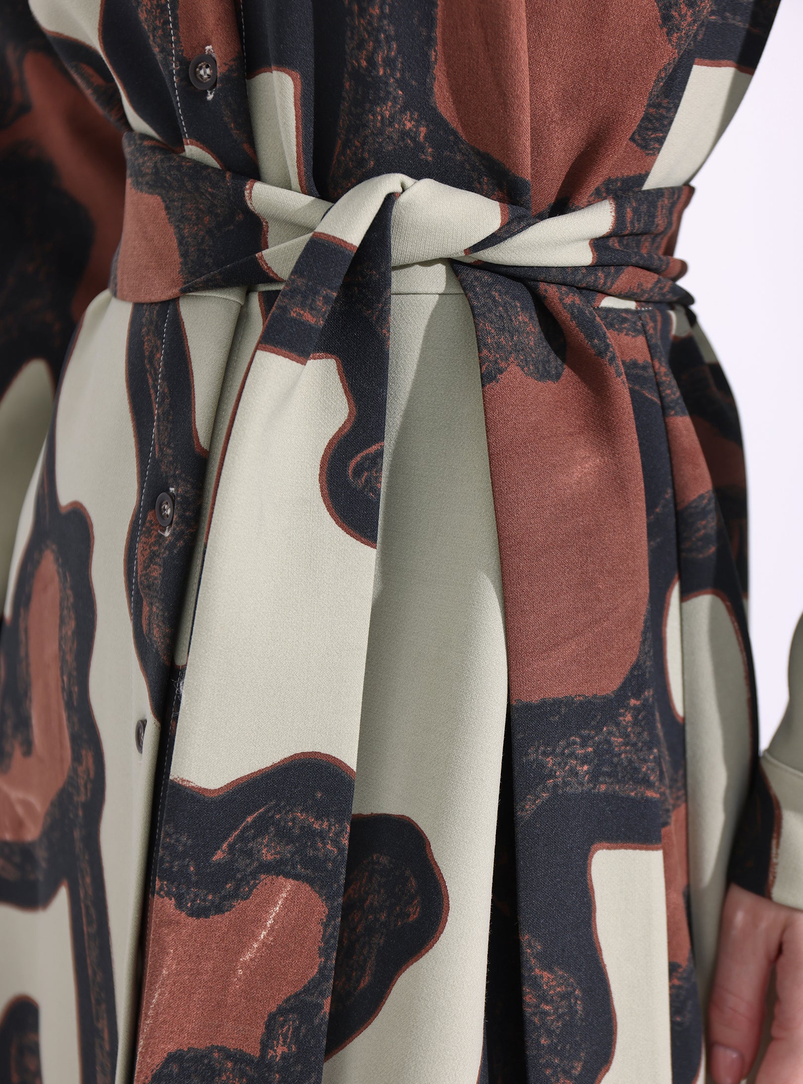 Kahverengi Baskılı Uzun Elbise