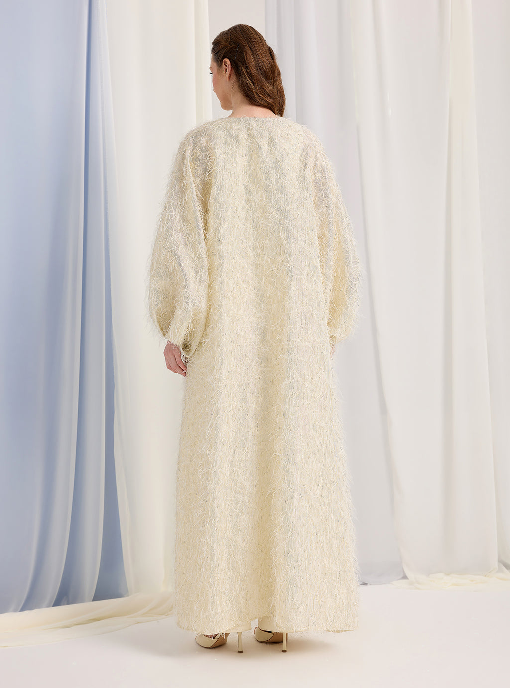 Off White Gold Feather Looks Kaftan Abaya - Store WF