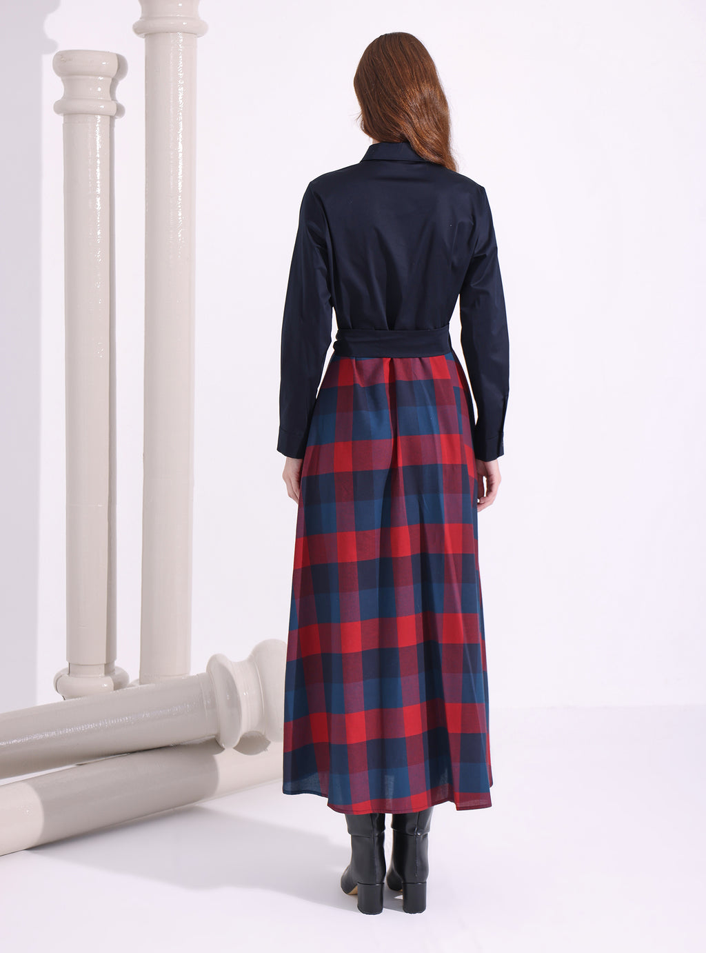 Ekose Desenli Maxi Elbise