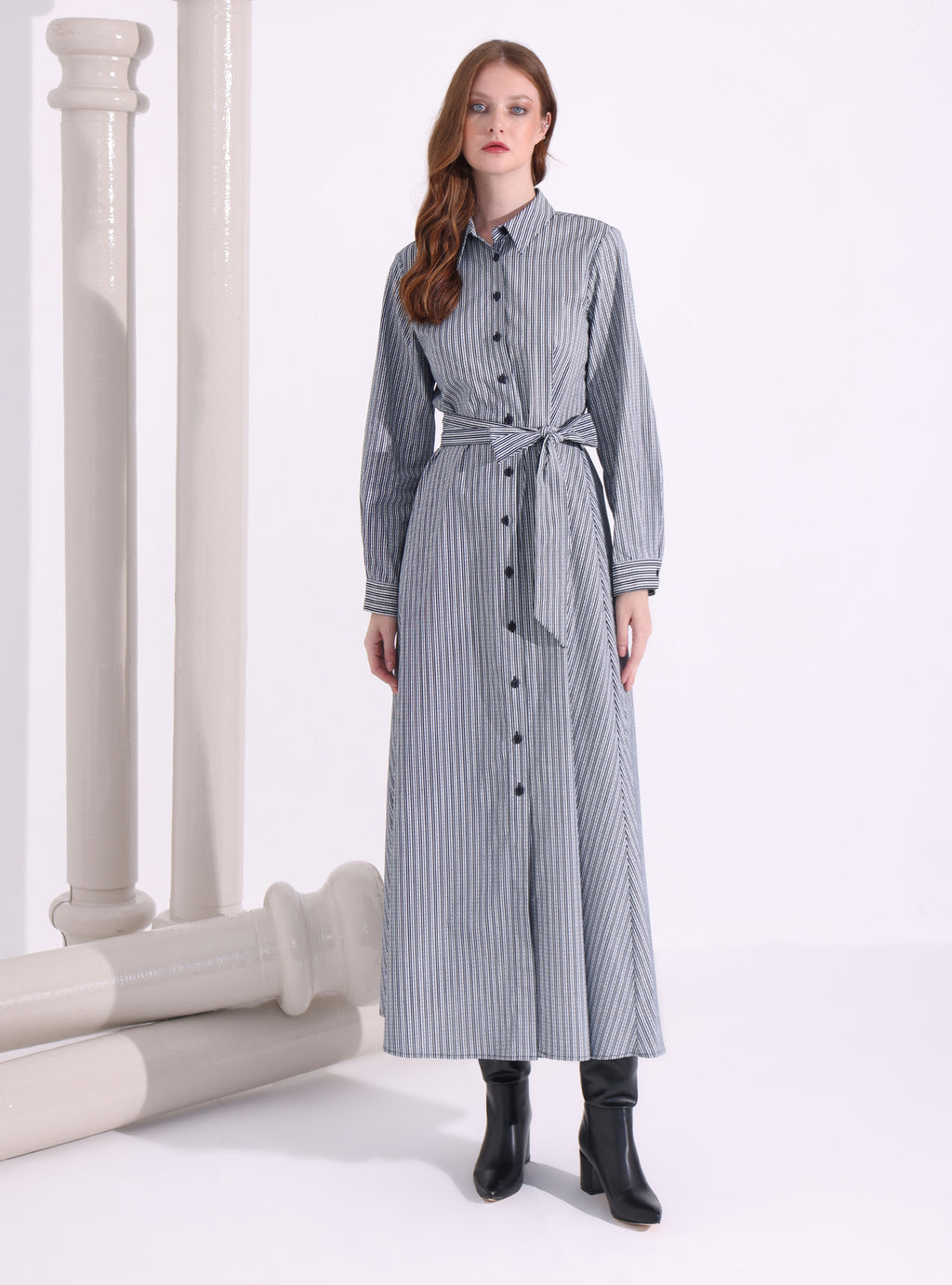 Navy Stripe Maxi Shirt Dress - Store WF