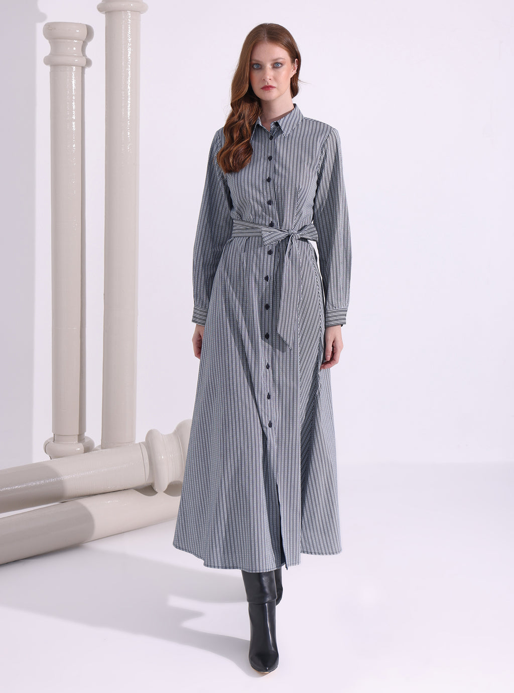 Navy Stripe Maxi Shirt Dress - Store WF