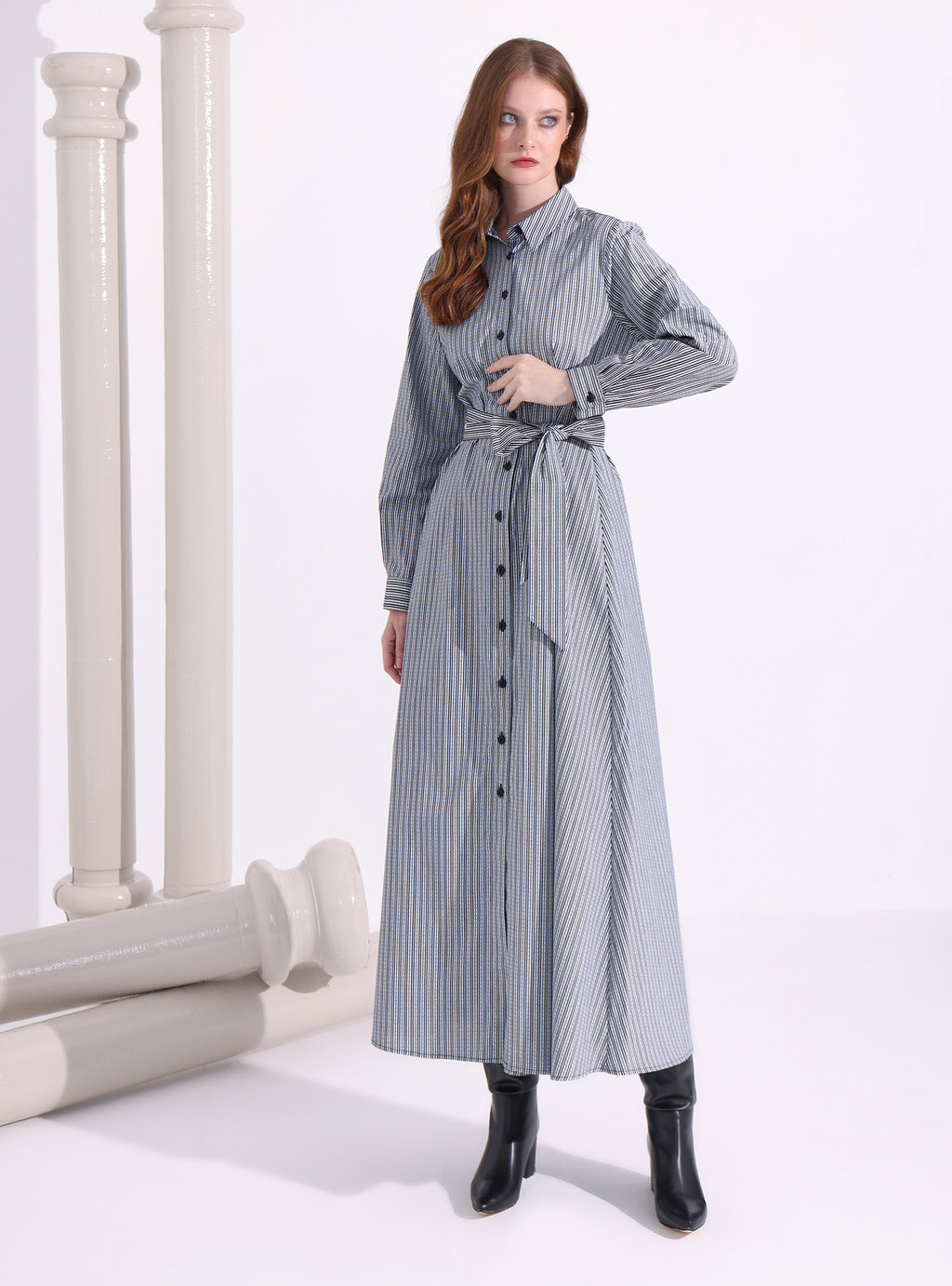 Navy Stripe Maxi Shirt Dress - Store WF