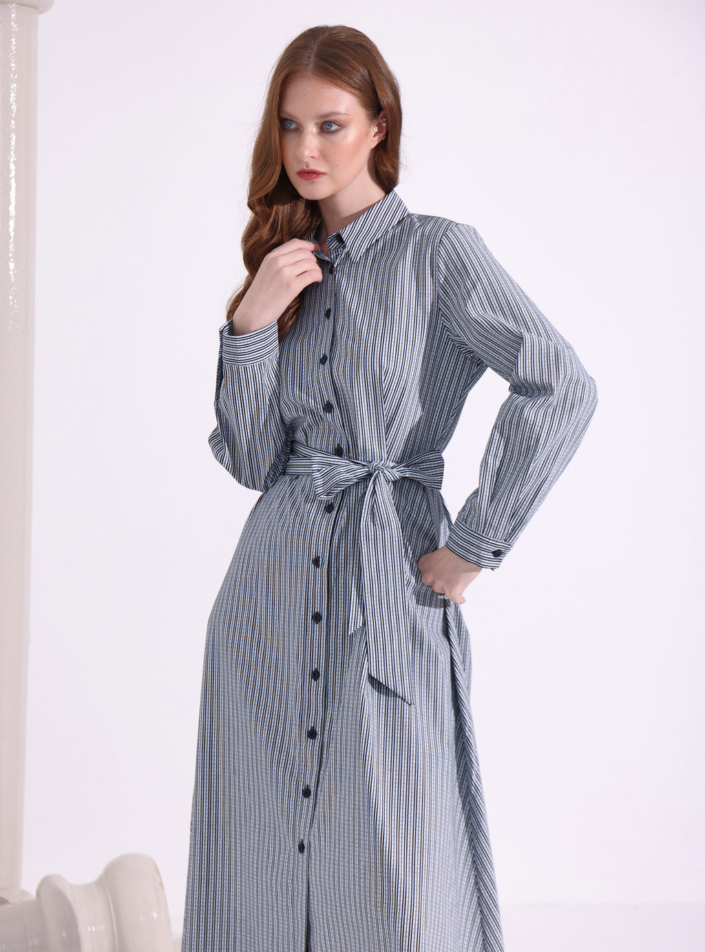 Navy Stripe Maxi Shirt Dress - Store WF
