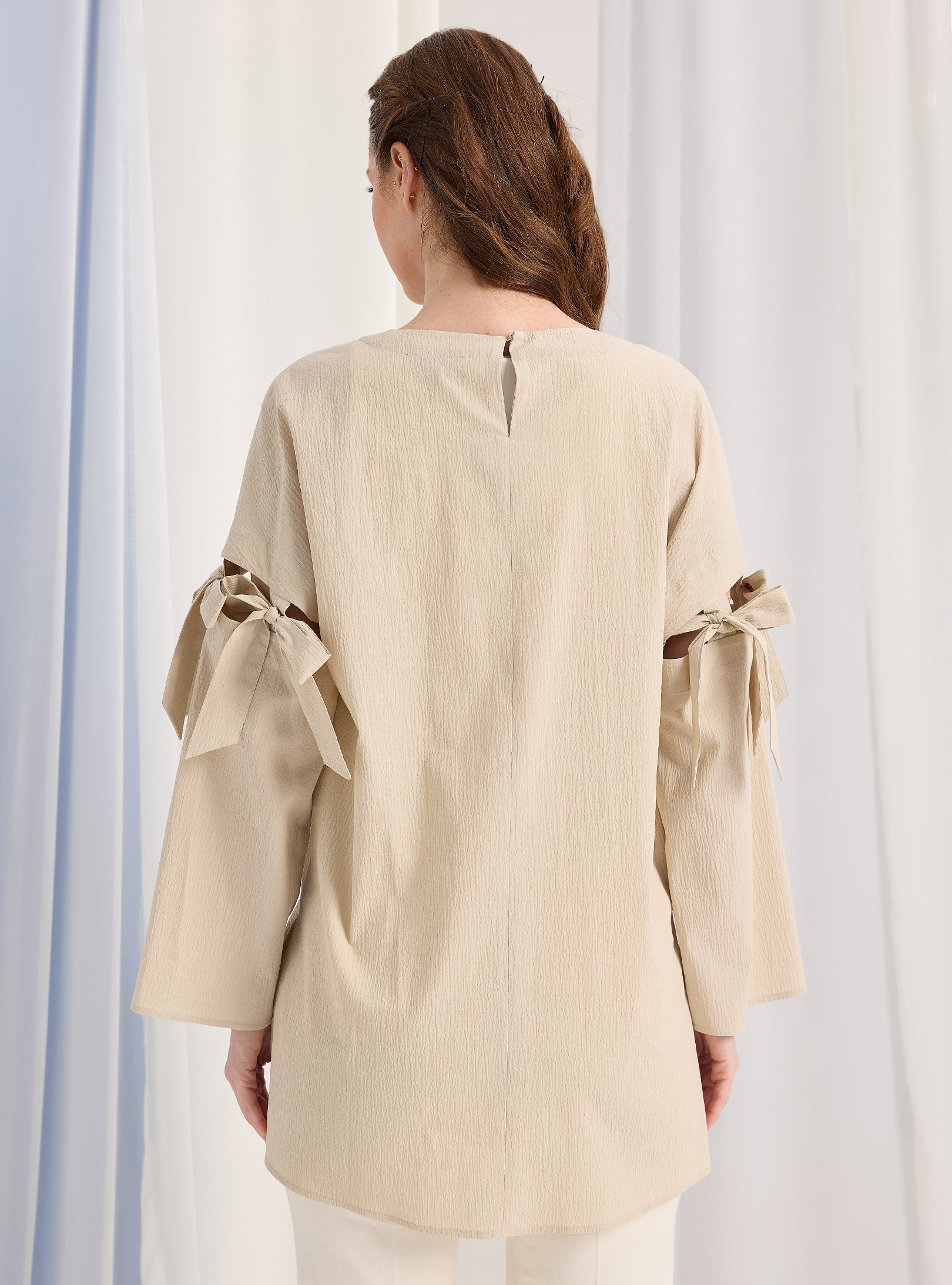 Beige Top With Sleeve Ties - Store WF