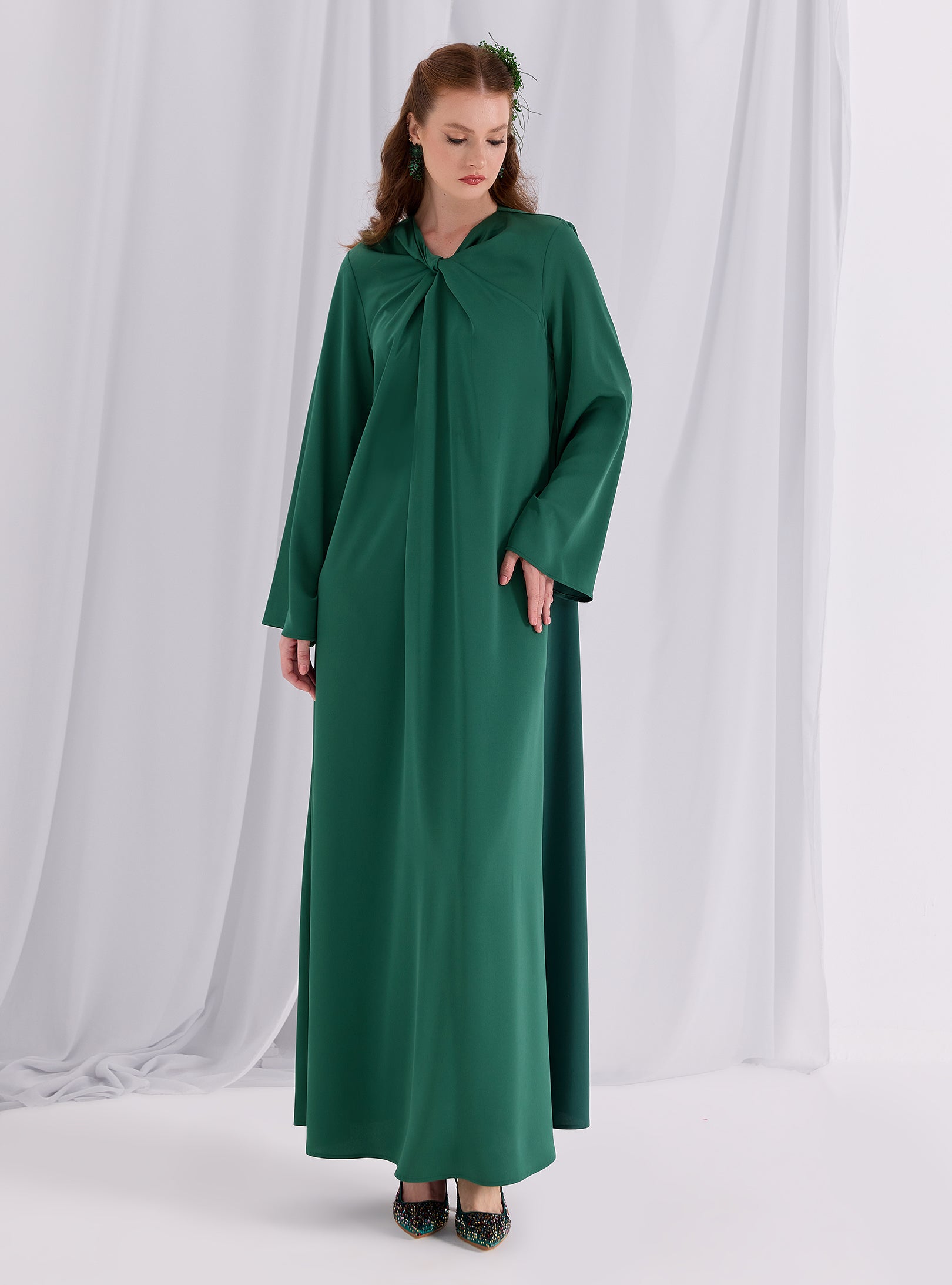 Knotted Maxi Dress Emerald - Store WF
