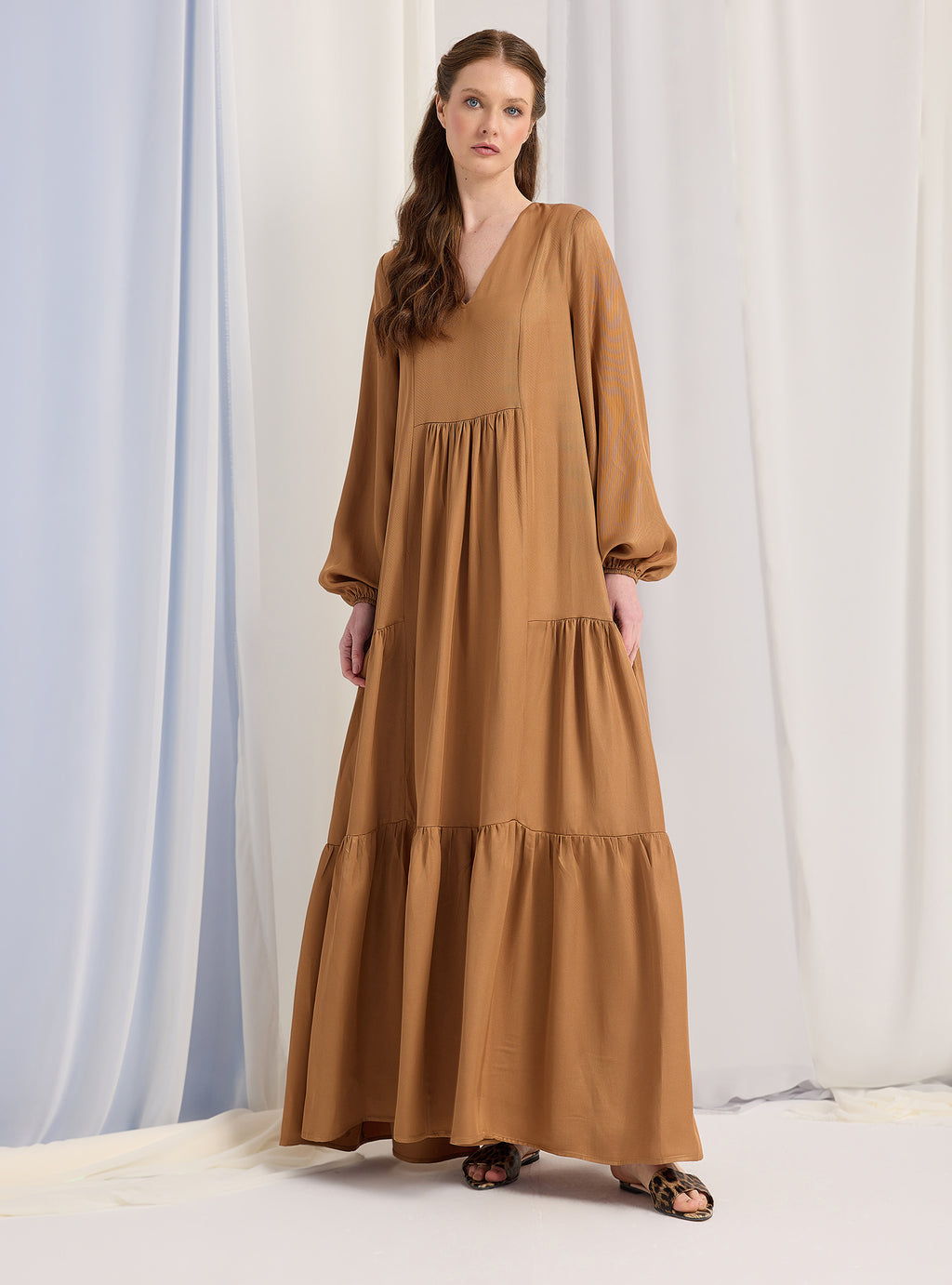 Viscose V Neck Maxi Dress - Store WF