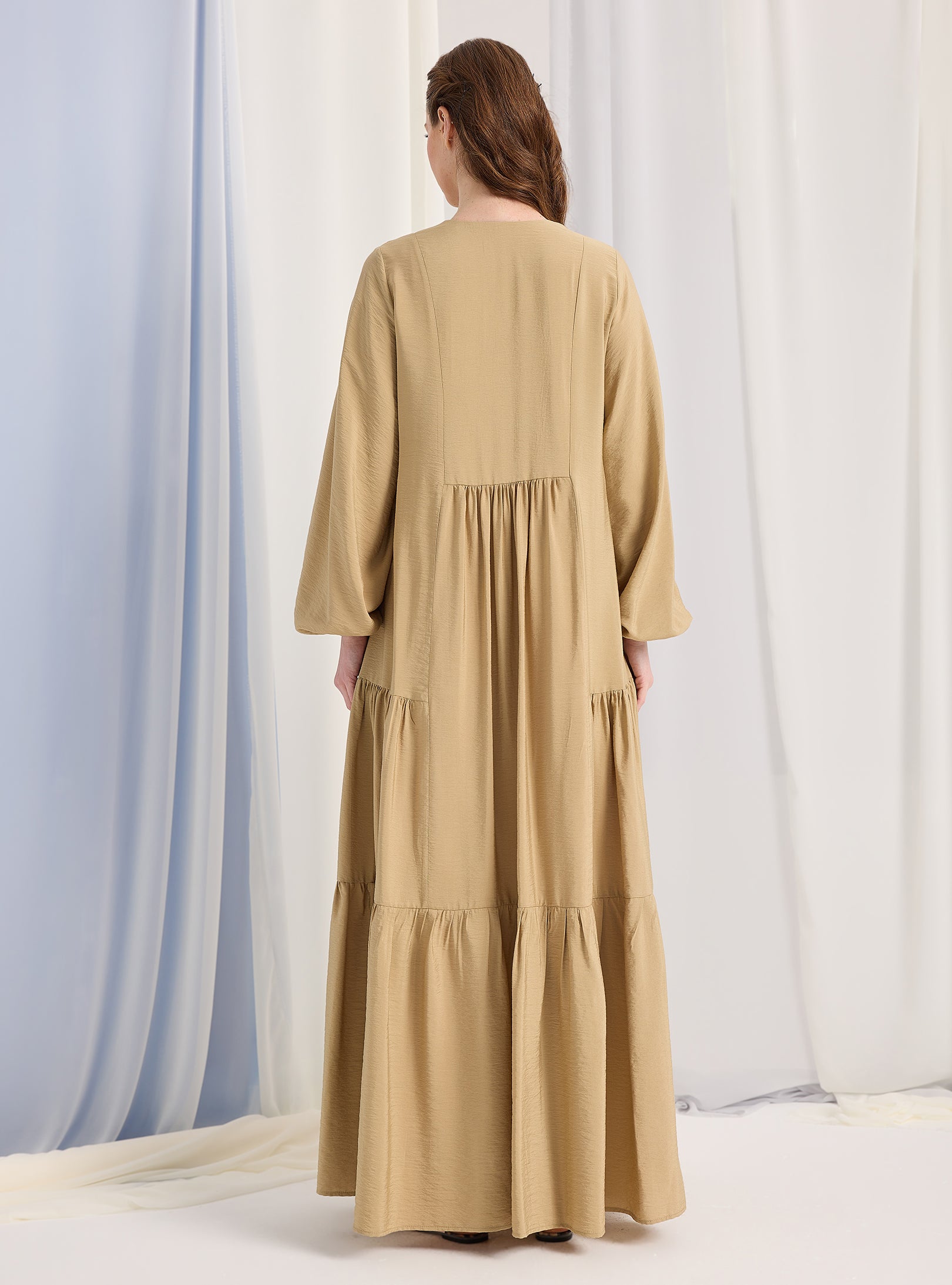 Beige Cotton V Neck Maxi Dress - Store WF