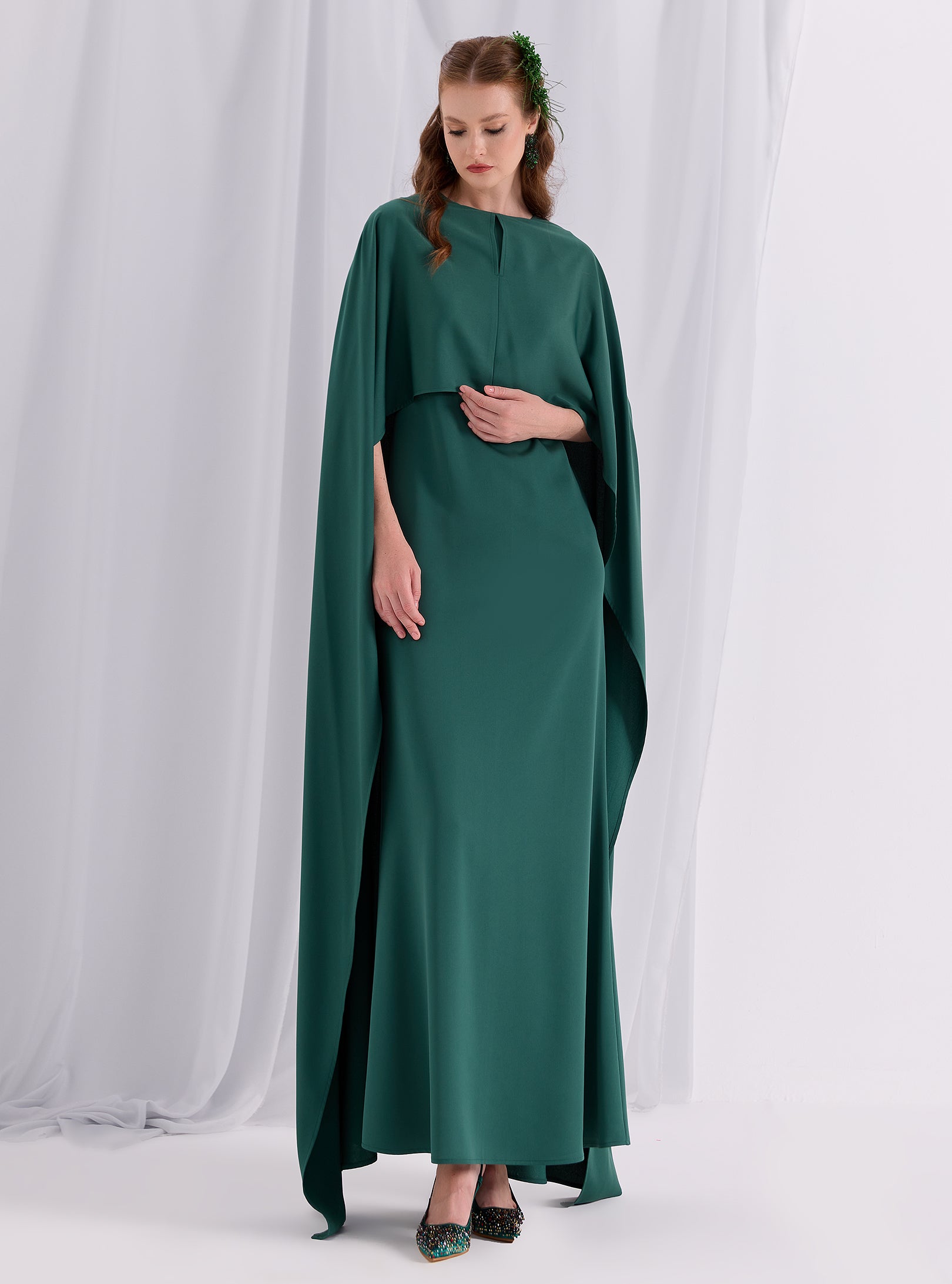 Emerald Evenin out Cape Dress - Store WF