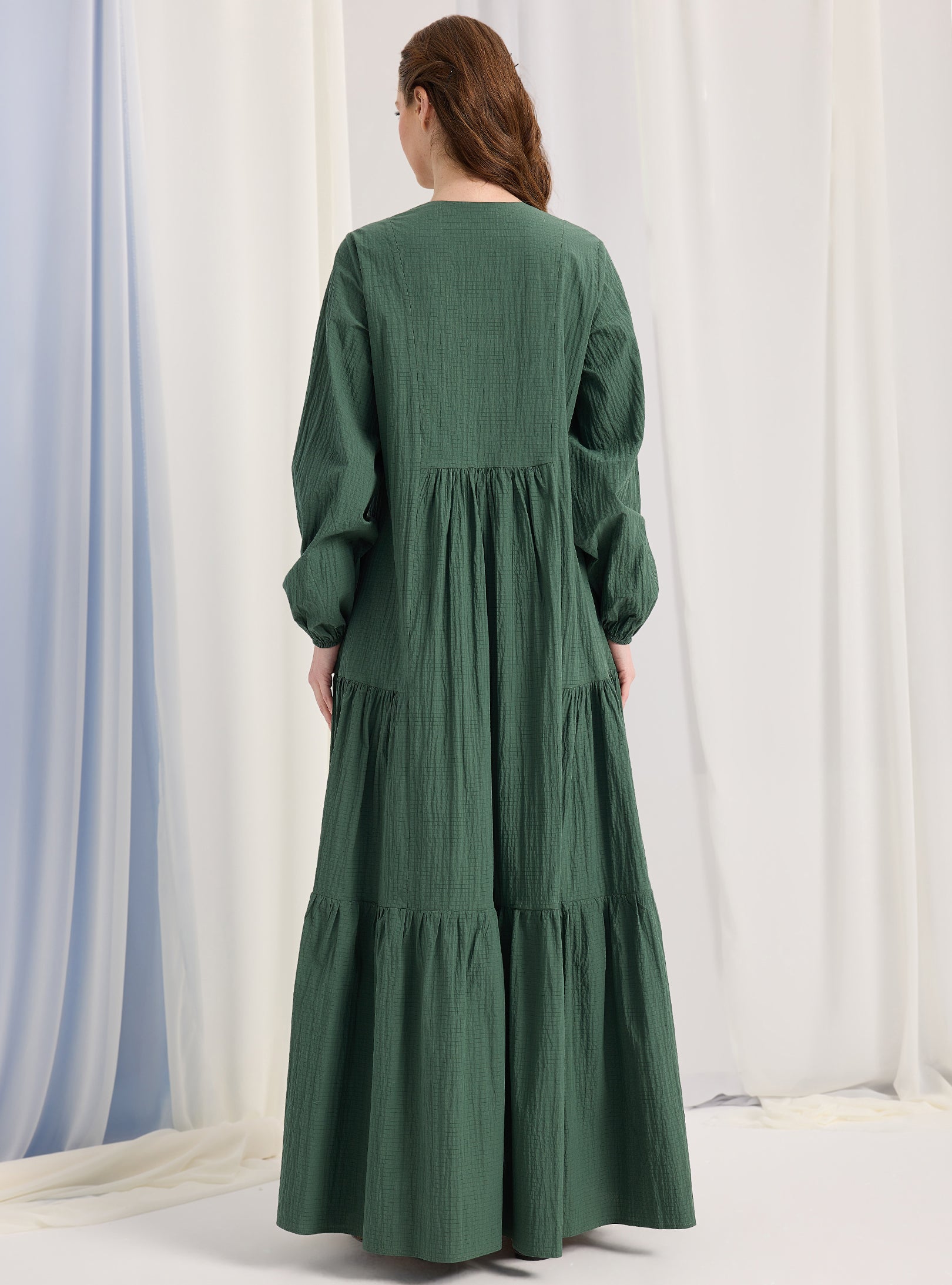 Green Cotton V Neck Maxi Dress - Store WF