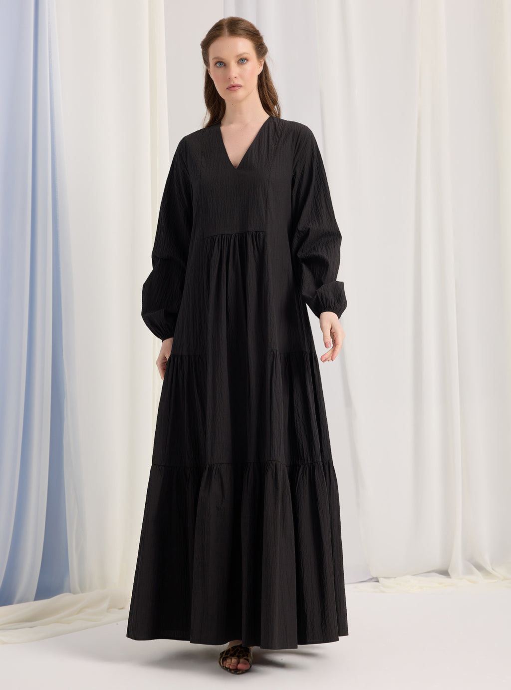 Black Cotton V Neck Maxi Dress - Store WF
