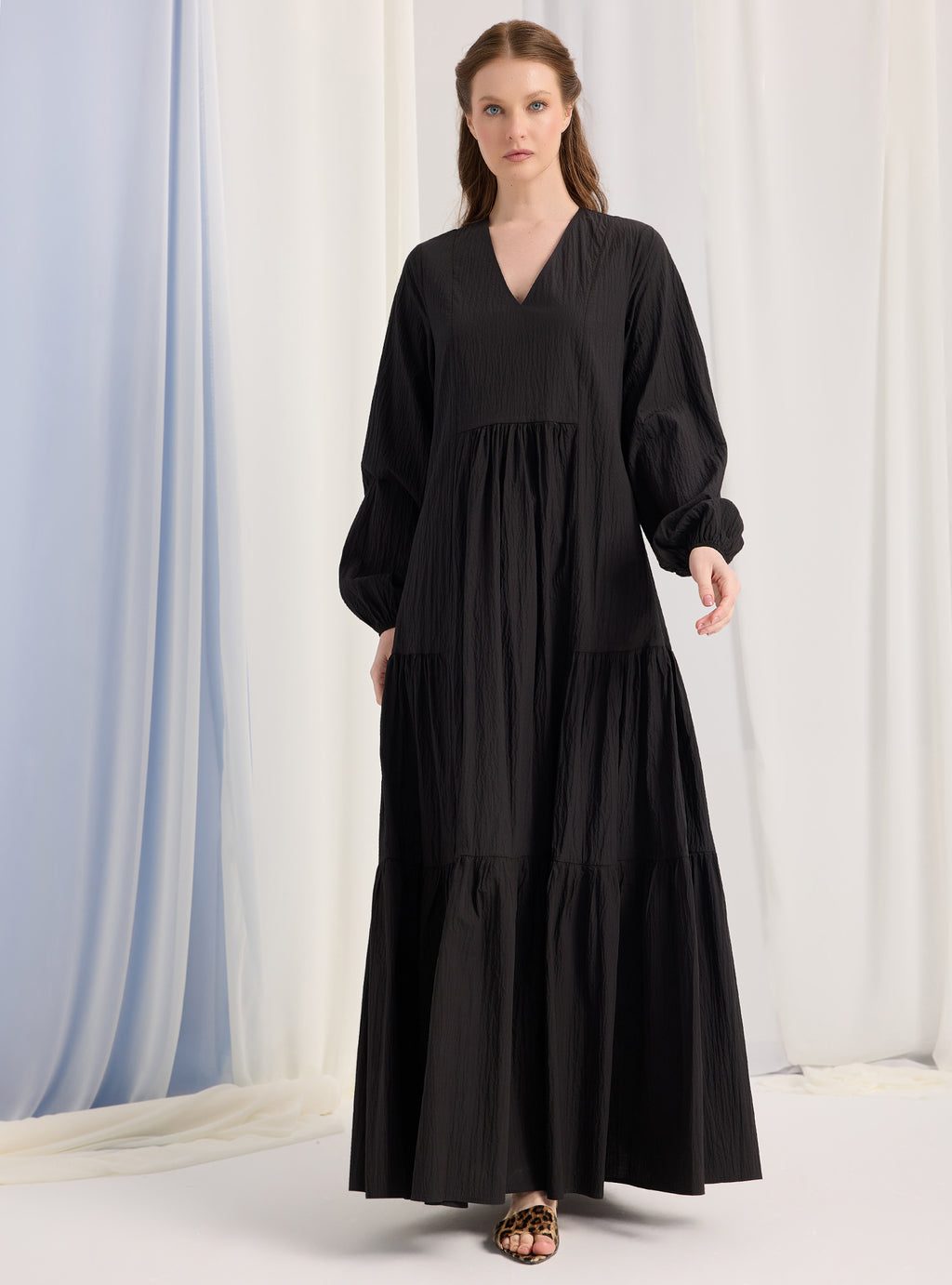 Black Cotton V Neck Maxi Dress - Store WF