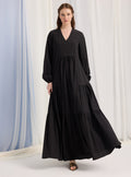 Black Cotton V Neck Maxi Dress - Store WF