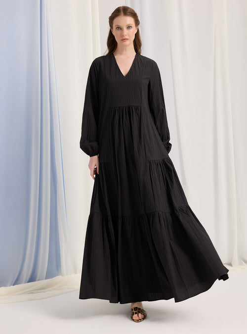 Black Cotton V Neck Maxi Dress - Store WF
