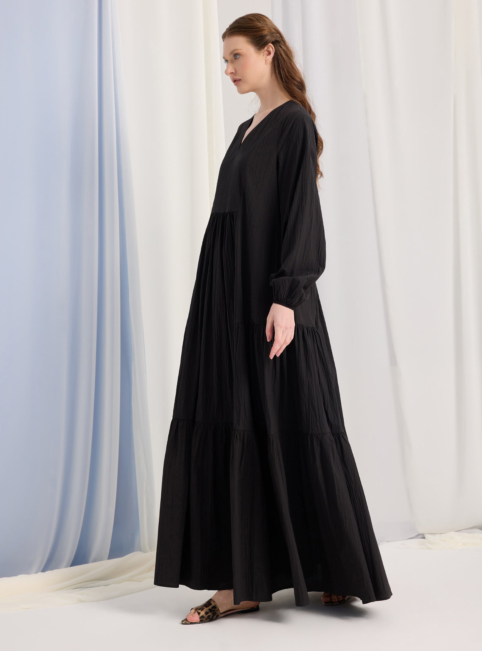 Black Cotton V Neck Maxi Dress - Store WF