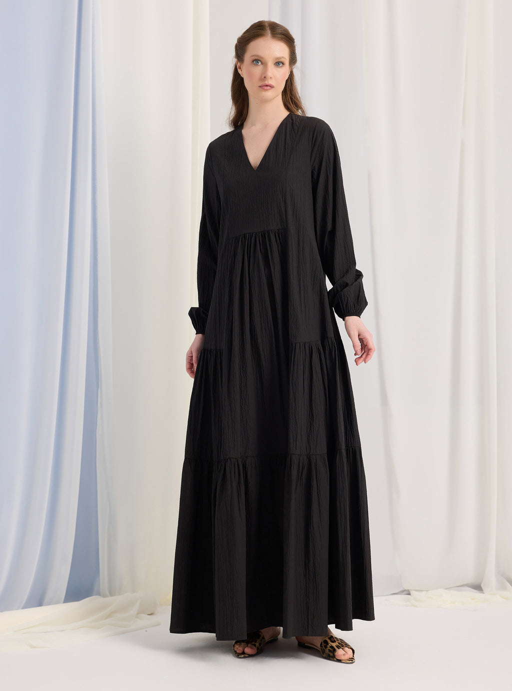 Black Cotton V Neck Maxi Dress - Store WF