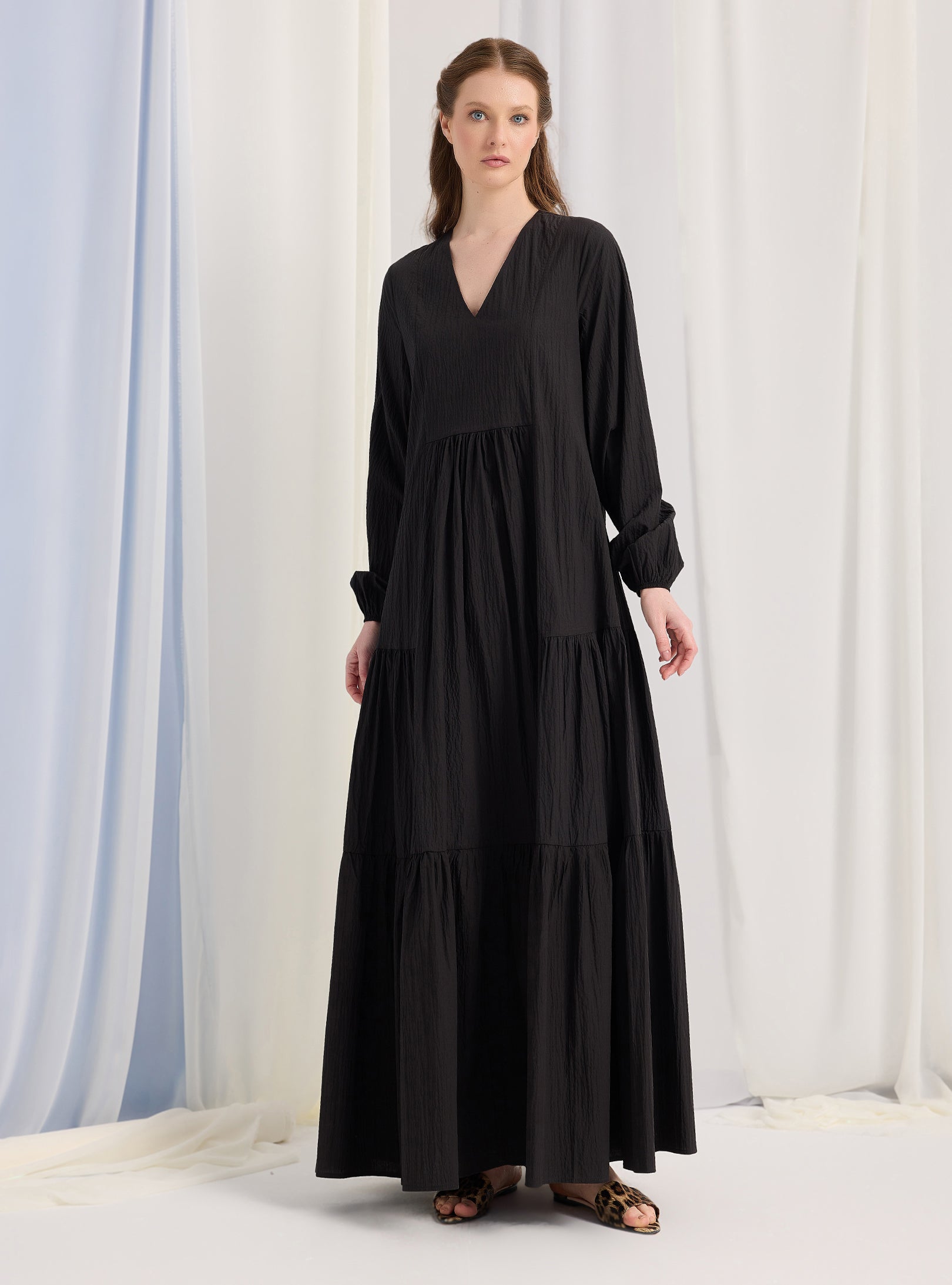 Black Cotton V Neck Maxi Dress - Store WF