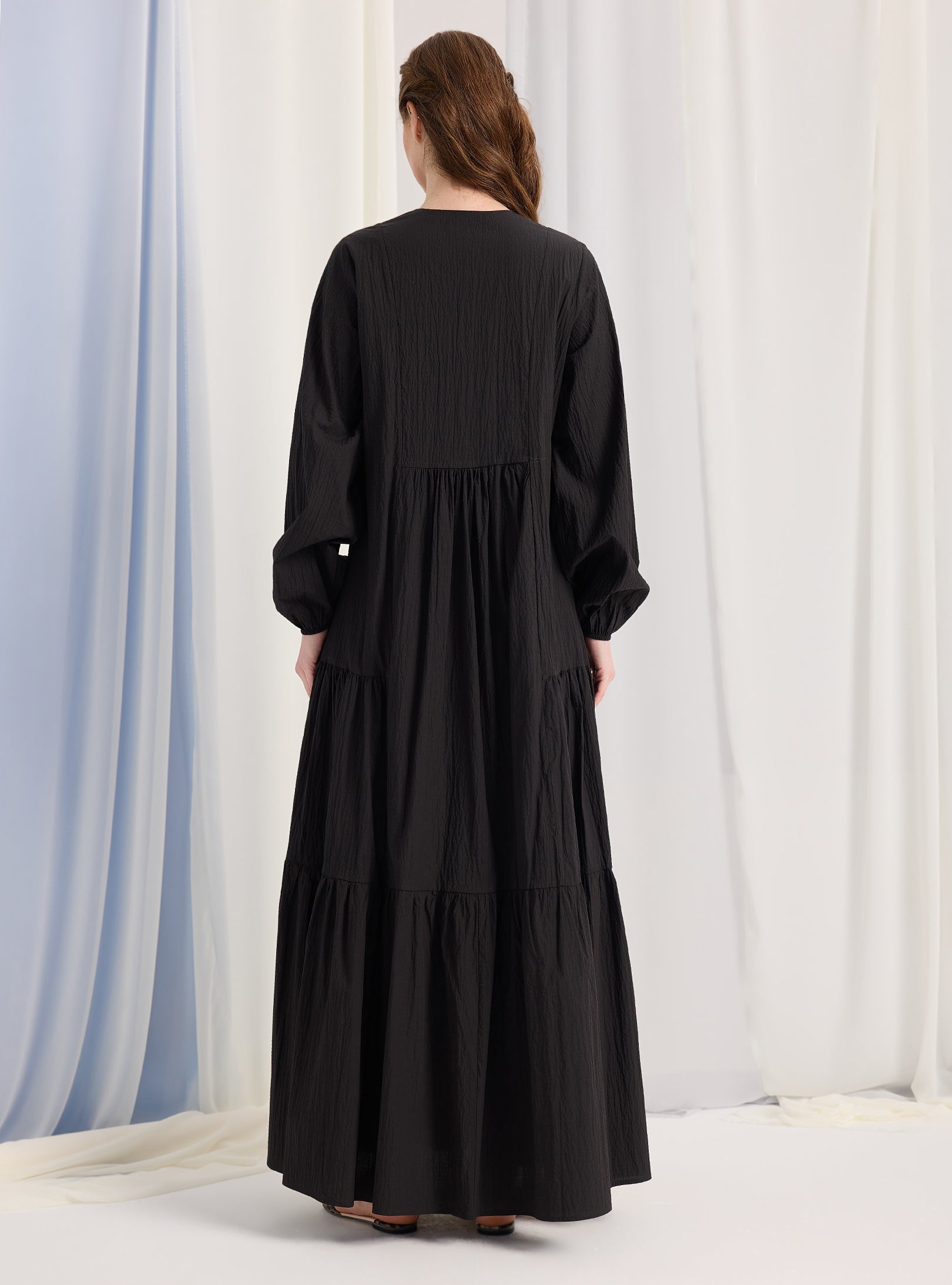 Black Cotton V Neck Maxi Dress - Store WF