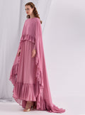 Rose Pink Ruffled Maxi Cape Dress - Store WF