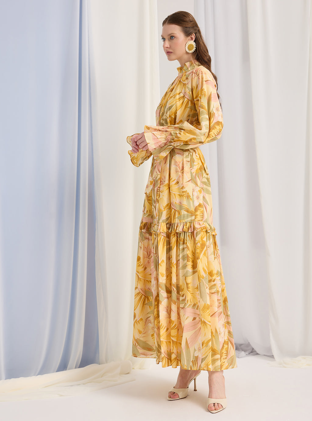 Yellow Floral Belted Maxi Dress - Store WF