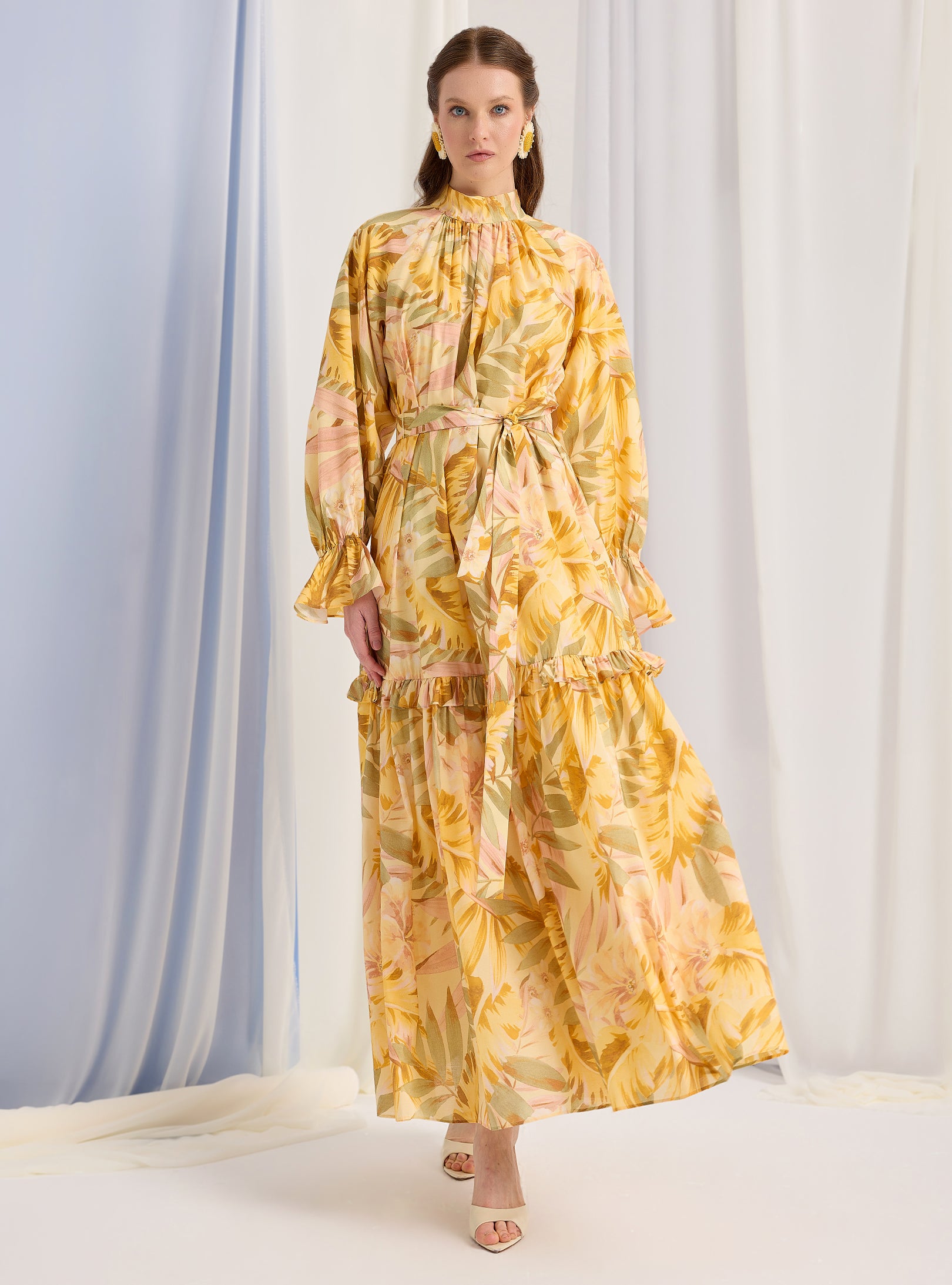 Yellow Floral Belted Maxi Dress - Store WF