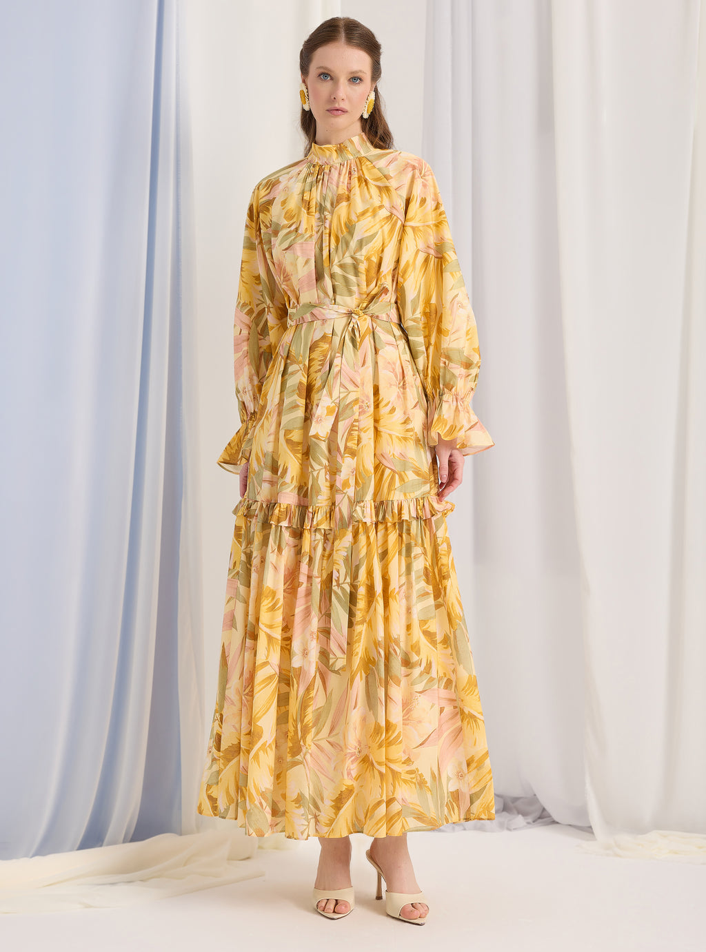 Yellow Floral Belted Maxi Dress - Store WF